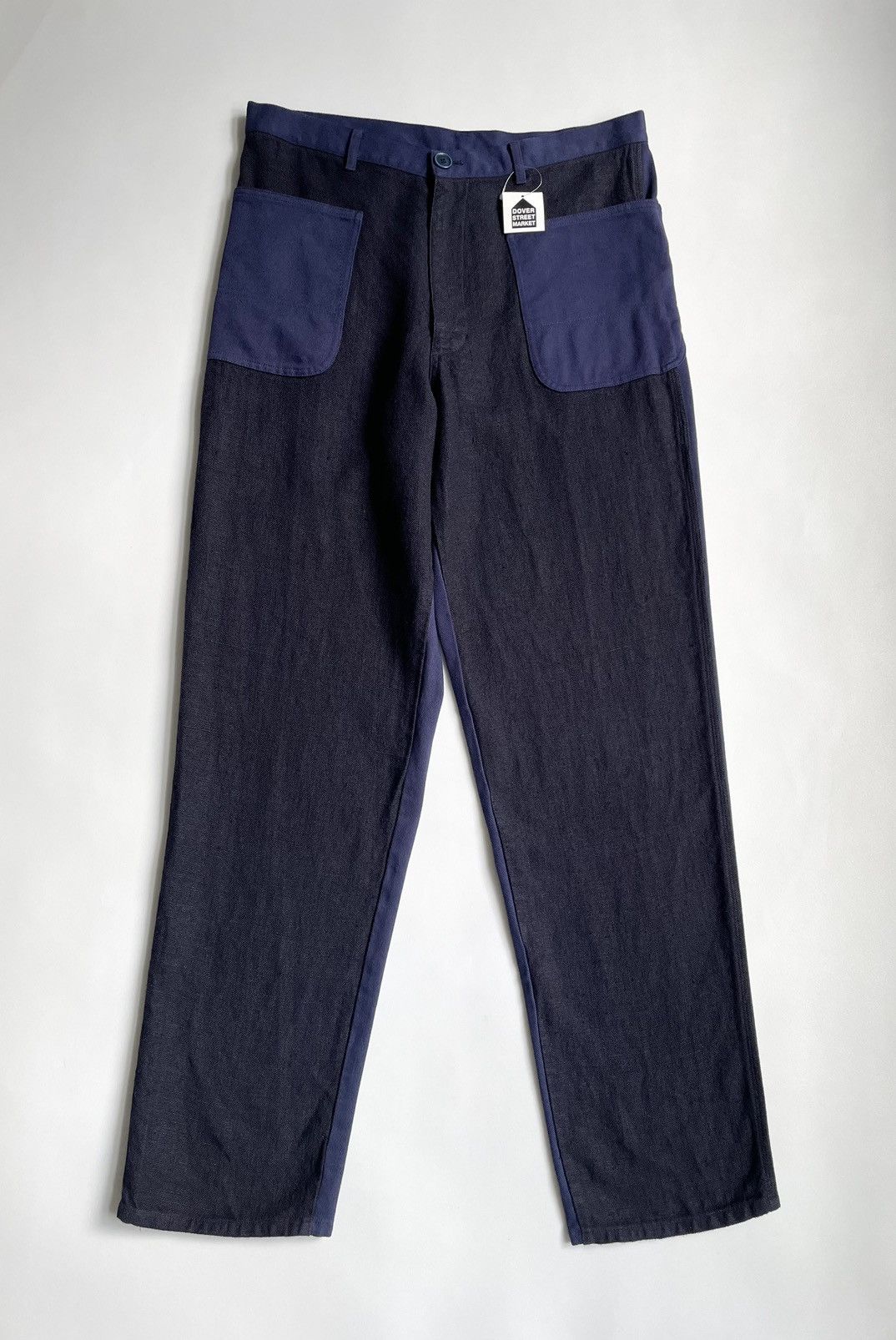 image of Comme Des Garcons Contrast Linen Front Utility Trousers in Blue, Men's (Size 34)