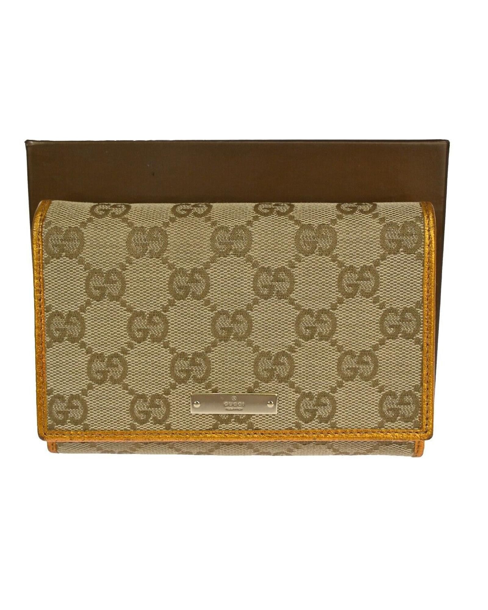 image of Gucci Iconic Brown Canvas Bi-Fold Wallet, Women's
