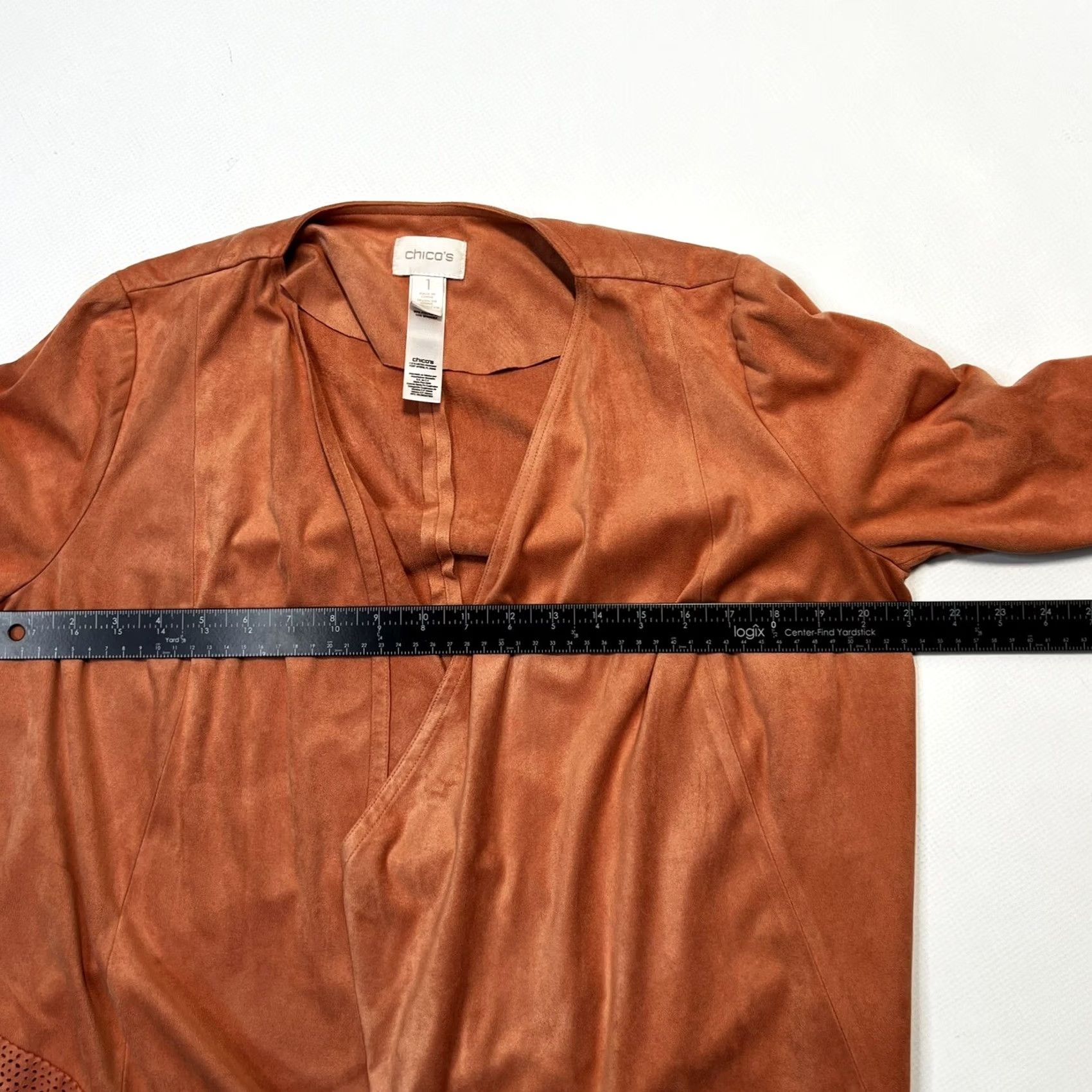 Vintage Chicos Womens Blazer Cardigan Open Face Waterfall Draping Orange Knit Long Sleeve Size M Size M / US 6-8 / IT 42-44 - 5 Thumbnail