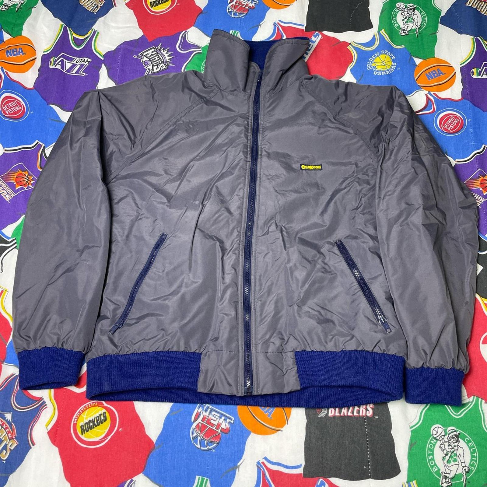 Oshkosh × Vintage Vintage 90s OshKosh BGosh Full Zip Bomber Blue Jacket Rare Size US L / EU 52-54 / 3 - 1 Thumbnail