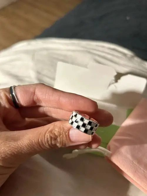 Jewelry Unique Black and White Grid Pattern Adjustable Ring Size ONE SIZE - 3 Thumbnail