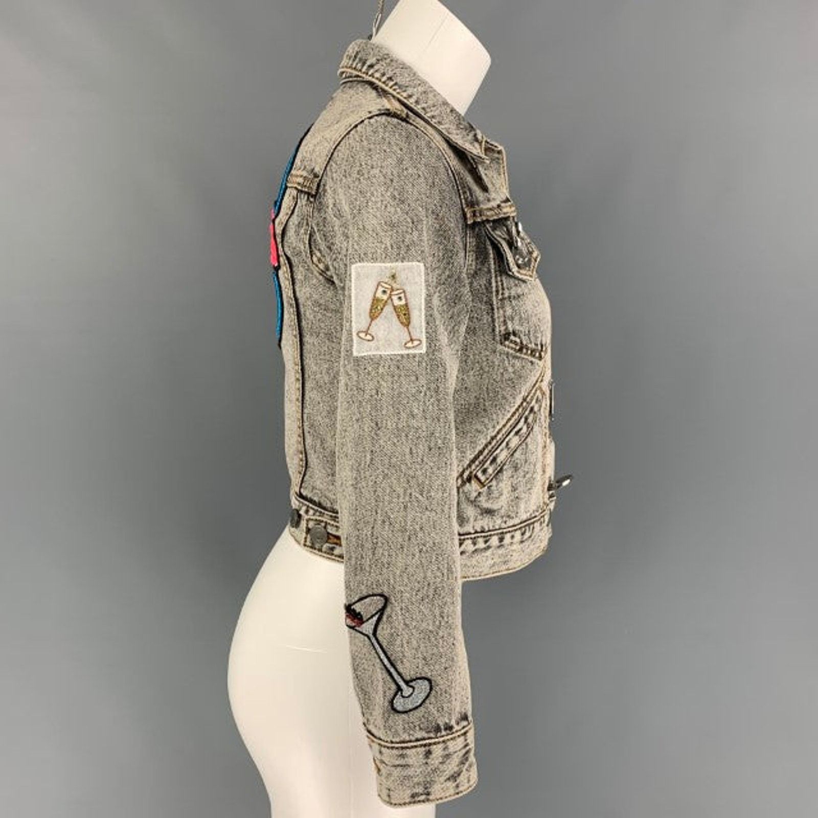 Marc Jacobs MARC JACOBS Paradise Black Denim Acid Wash Cropped Jacket Size XS / US 0-2 / IT 36-38 - 3 Thumbnail
