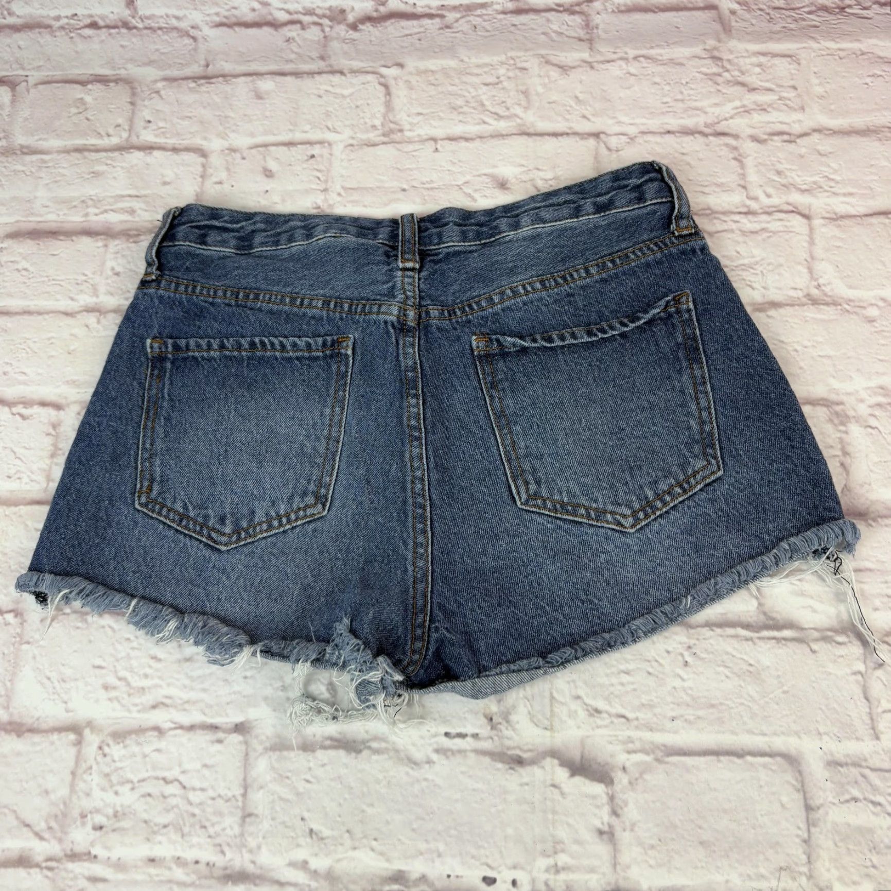 Vintage S.O.N.G. Shorts Juniors 9 Blue Super High Rise Distressed Cutoff Frayed Hem Size 30" / US 8 / IT 44 - 7 Thumbnail