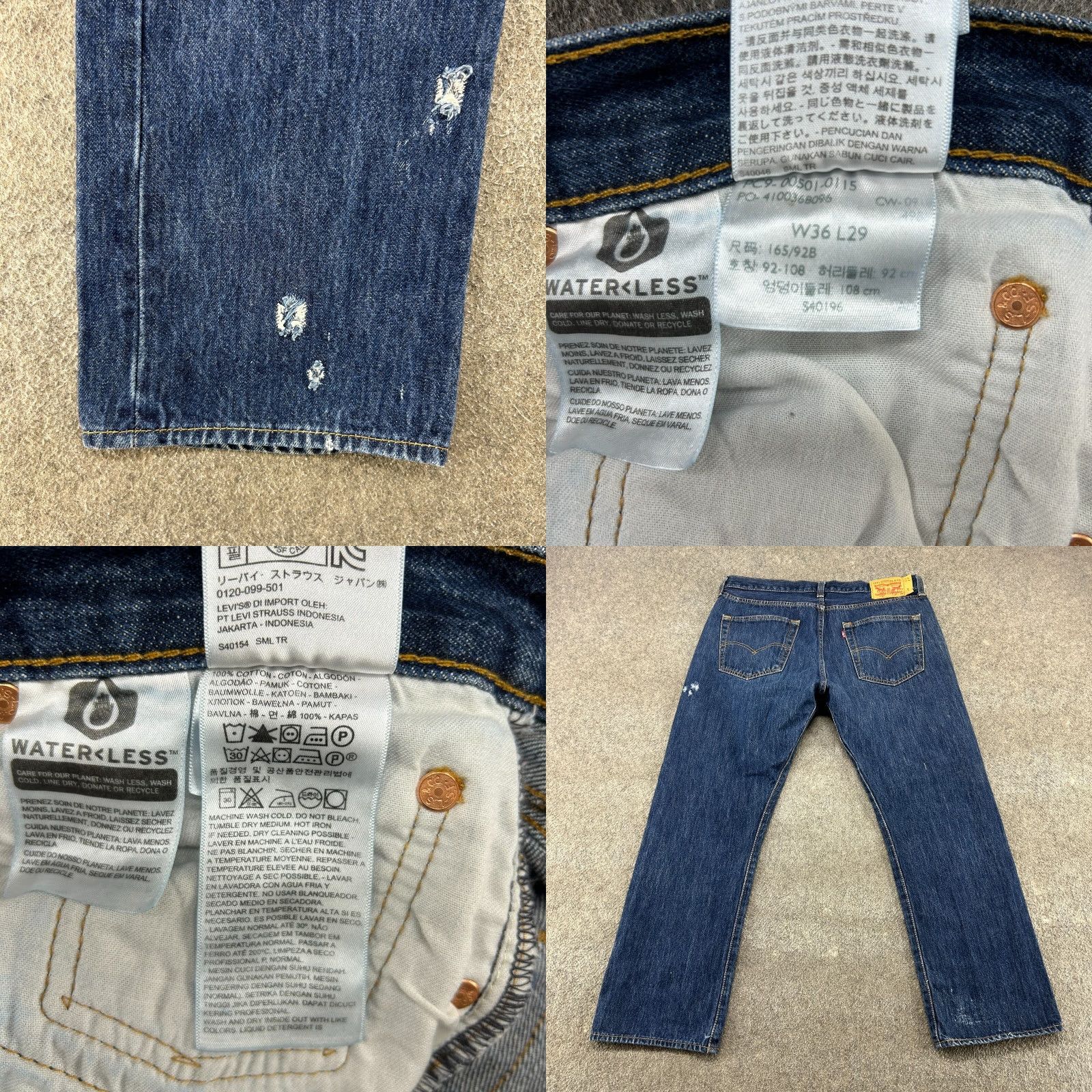 Levi's Levi's 501 Jeans Men 36x29 Regular Medium Wash Distressed Vintage Retro 5-Pocket Blue Denim Straight Leg N/A Size US 36 / EU 52 - 8 Thumbnail