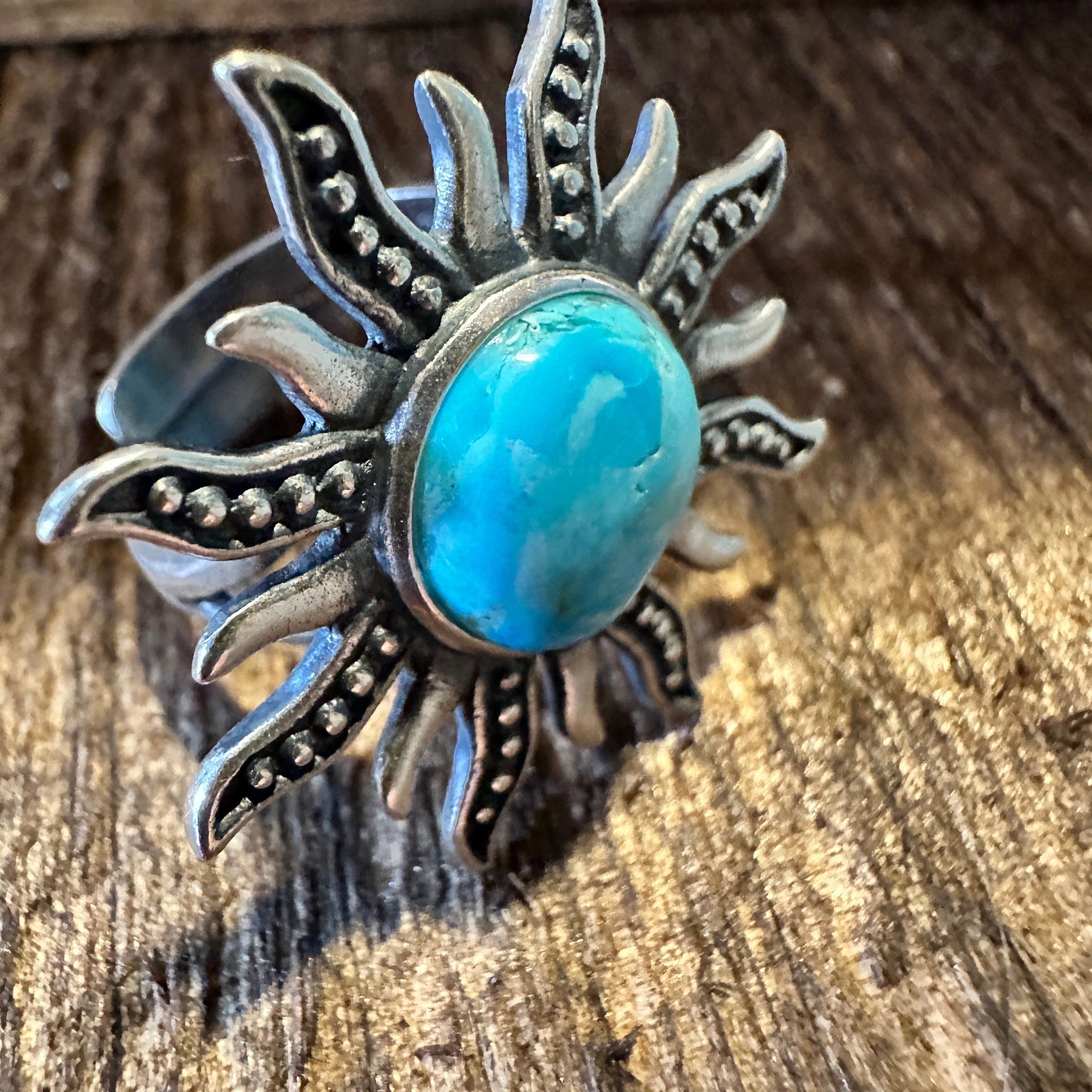 Other Turquoise Sunburst Cuff Ring in Sterling Silver - Native Ame Size ONE SIZE - 7 Thumbnail