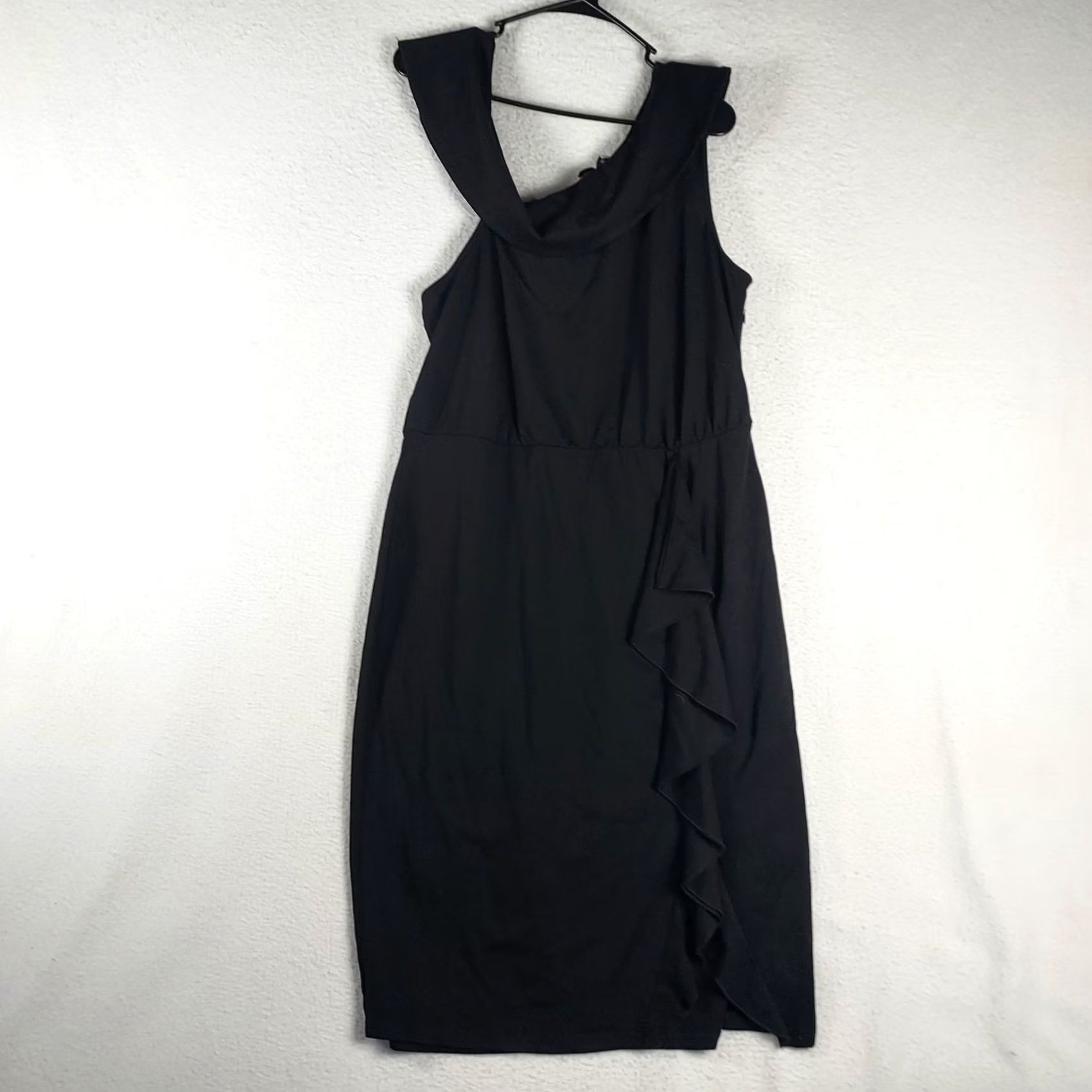 Vintage Grace Karin Women's 2XL Black Sleeveless Cowl Neck Ruffle Midi Dress NWT Size XXL / US 16-18 / IT 52-54 - 2 Thumbnail