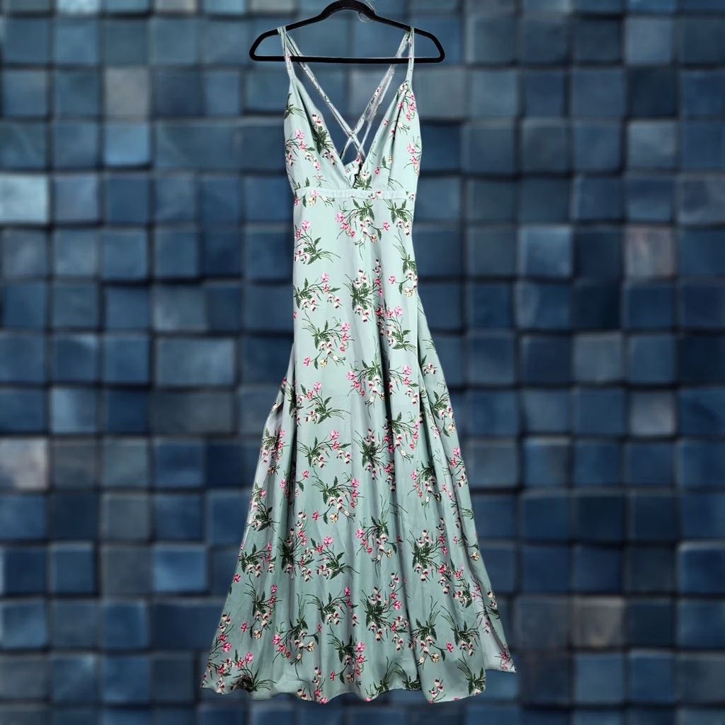 Bebe Bebe Dress Women’s 6 Green Floral Maxi Strappy Back Boho NWT Size M / US 6-8 / IT 42-44 - 1 Thumbnail