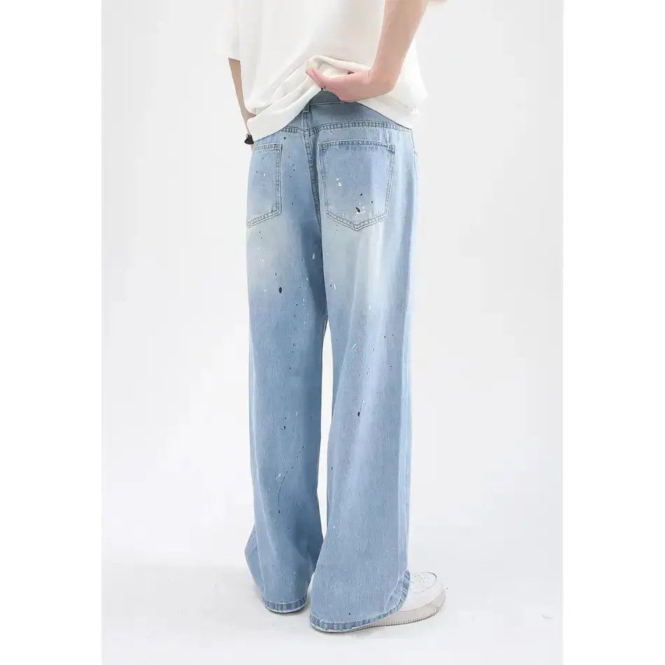 Japanese Brand Retro loose straight tube splashed ink ripped jeans Size US 32 / EU 48 - 3 Thumbnail