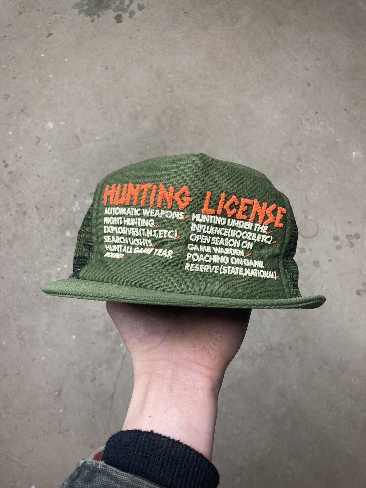 Vintage Vintage 80s camo trucker hat hunting license funny mesh USA Size ONE SIZE - 2 Thumbnail
