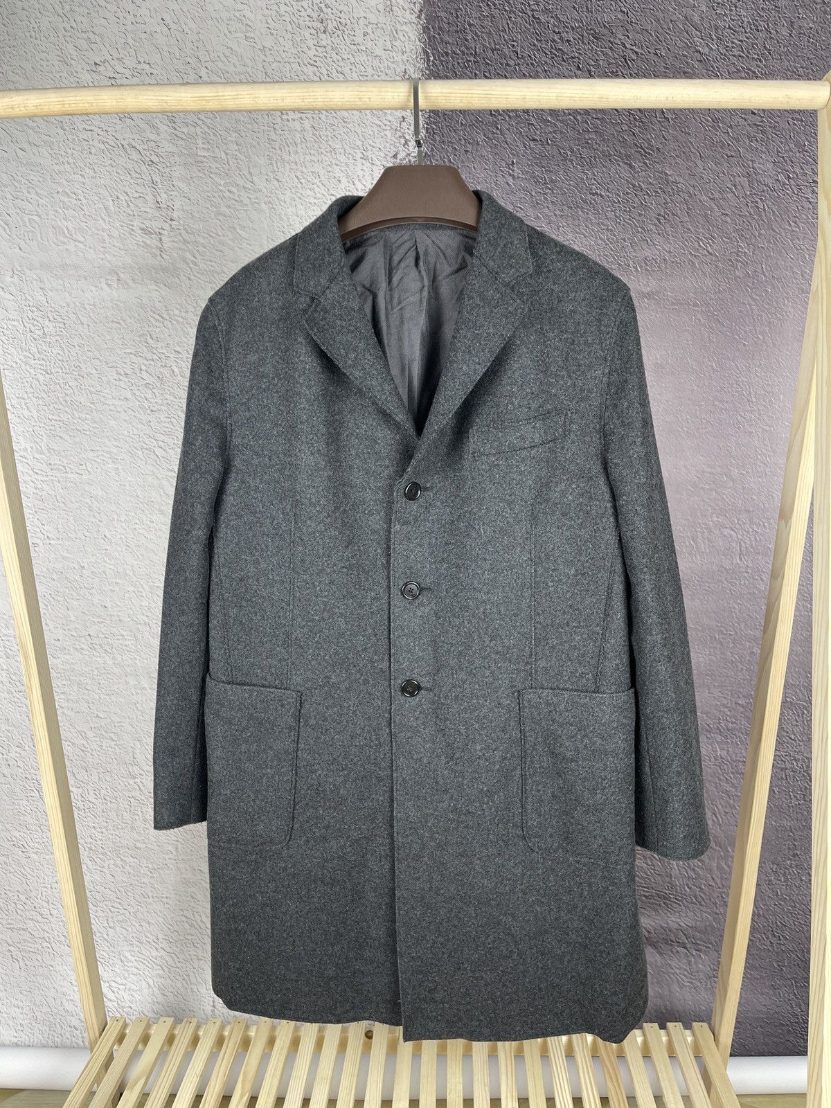 image of Ermenegildo Zegna x Italian Designers Z Zegna Grey Single Breasted Wool Unlined Trench Coat Logo (S
