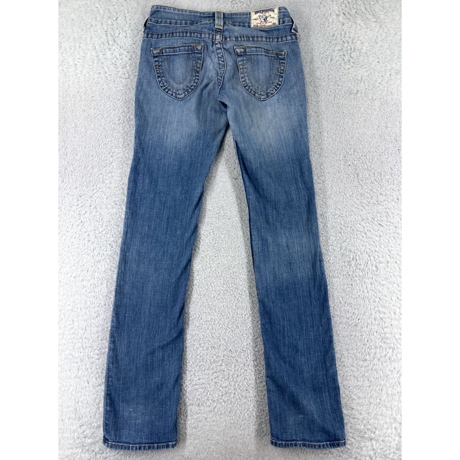 True Religion True Religion Jeans Women 25 Blue Denim Skinny Low 5-Pocket Design Distressed Embroidered Cotton Blend Size 42" / US 20 - 2 Thumbnail