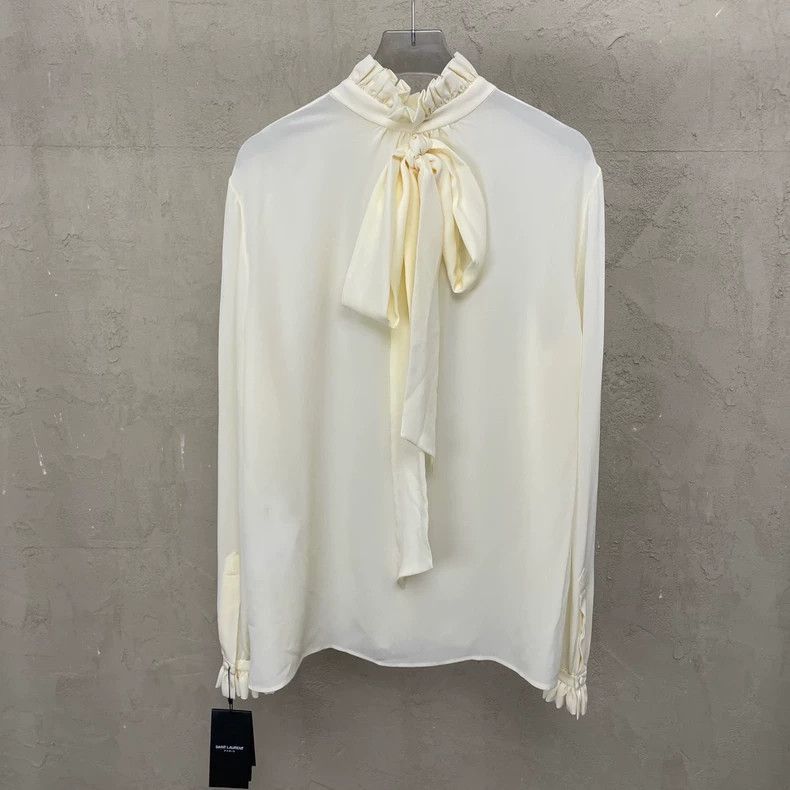 Saint Laurent Paris Saint Laurent Paris Saint Laurent Beige Long Sleeve Chiffo Size US M / EU 48-50 / 2 - 3 Thumbnail