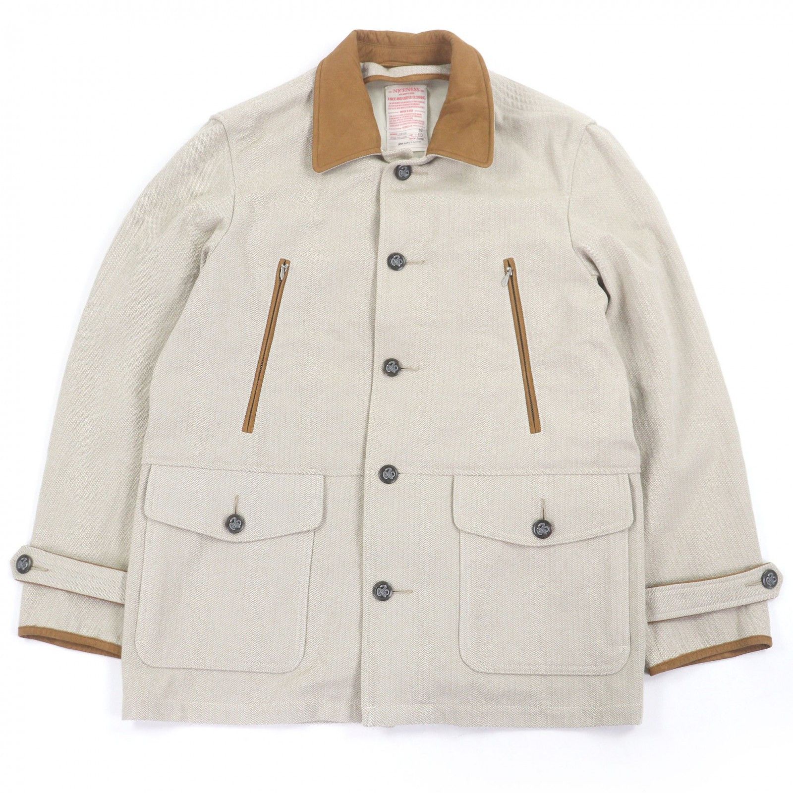 Other Other NICENESS LORAN Herringbone Cotton Cow Leather Hunting Jacket Textile Outerwear DUTY FREE for USA Size ONE SIZE - 1 Thumbnail