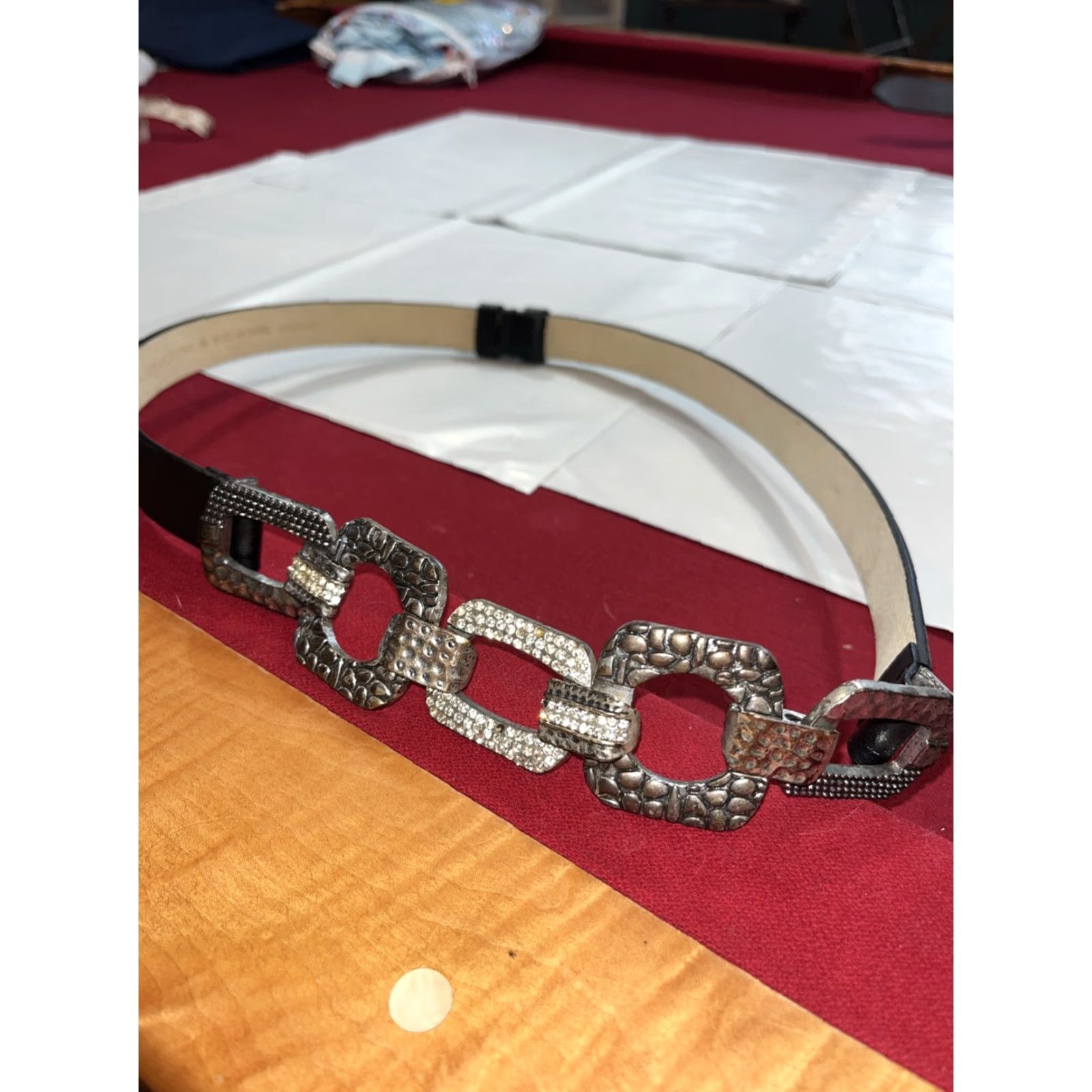 Vintage VINTAGE Chico's SILVER SQUARE Chain BELT Leather 24-37” Adjustable BLACK LEATHER Mens Women Girls Boys Size ONE SIZE - 3 Thumbnail