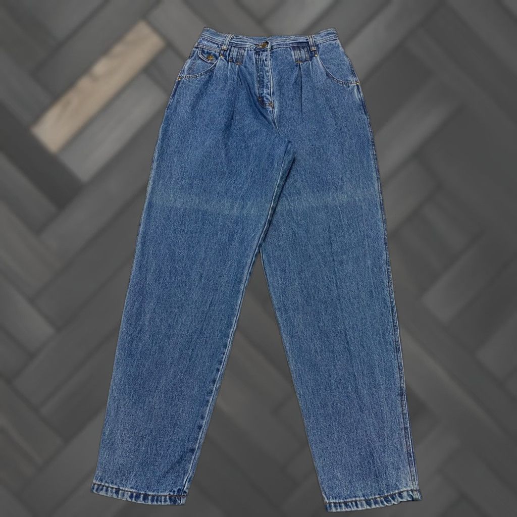 Vintage VINTAGE Together Jeans Tapered 28 High Rise Pleated Studded 5-Pocket Denim Blue Womens Jeans 80s 90s Retro Size 28" / US 6 / IT 42 - 1 Thumbnail