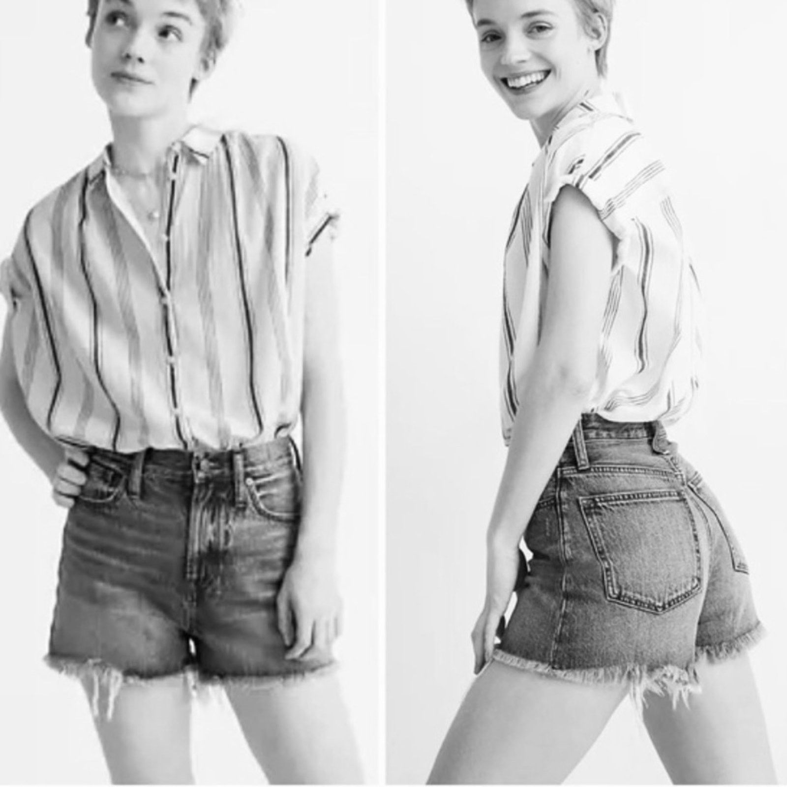Madewell MADEWELL Perfect Jean Short Denim Distressed Black Grey Size 31" - 8 Thumbnail