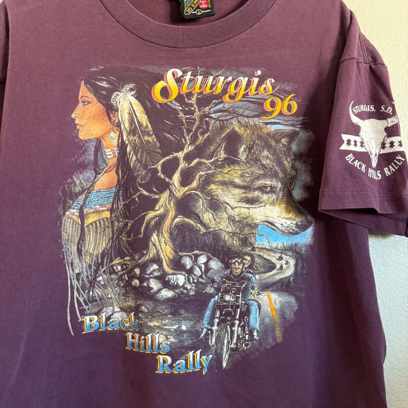 Harley Davidson × Vintage Vintage 1996 90s Sturgis Biker 3D Emblem Black Hills T-Shirt Size US L / EU 52-54 / 3 - 3 Thumbnail