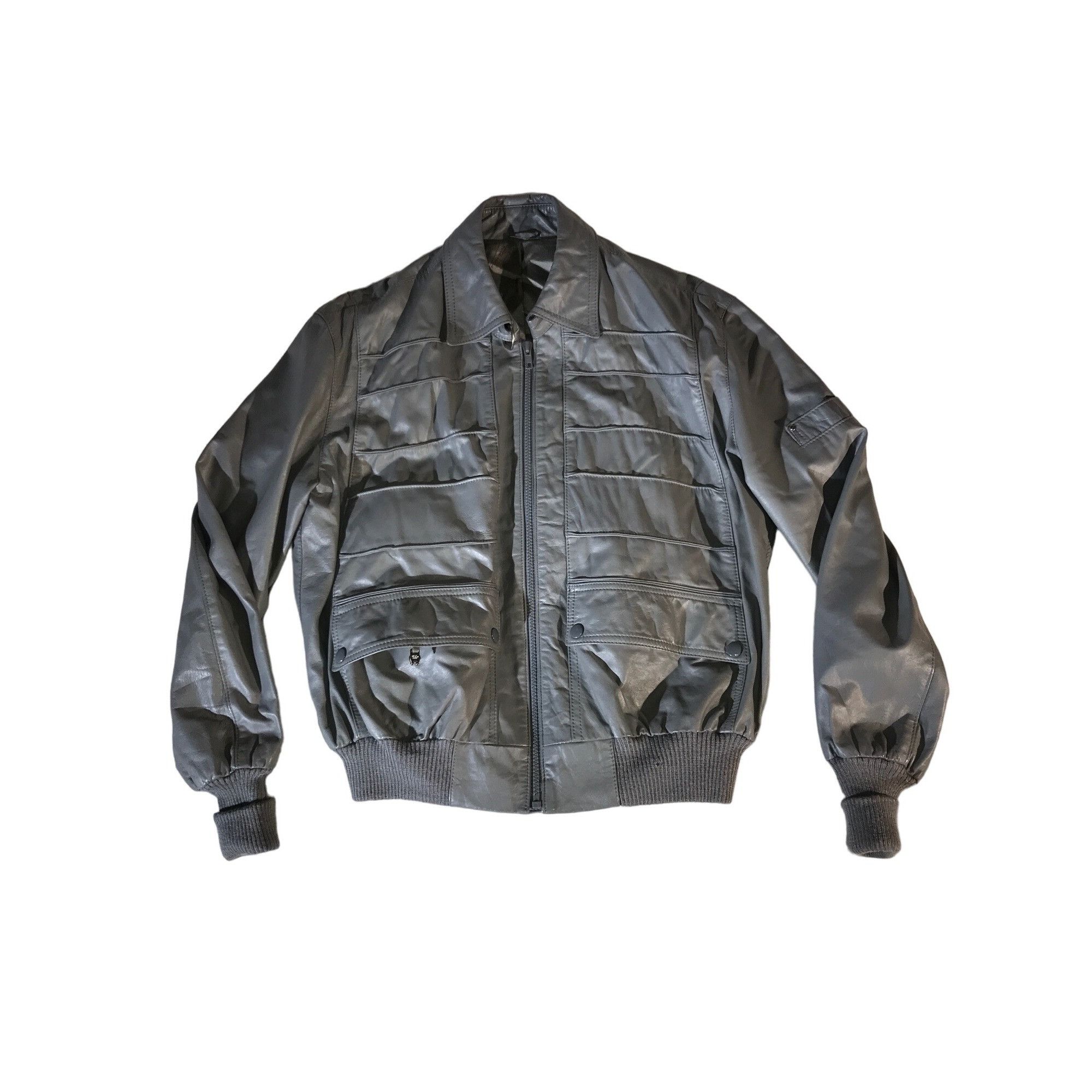 Etienne Aigner Etienne Aigner Women's Vintage Gray Leather Bomber Jacket Size XL / US 12-14 / IT 48-50 - 1 Thumbnail