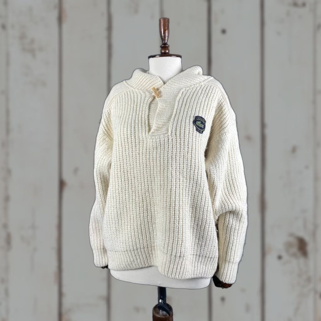 Lacoste Lacoste Womens Vintage? No — Lacoste Club Womens Chunky Knit Sweater Ivory Long Sleeve Mock Neck Pullover Size ONE SIZE - 1 Thumbnail