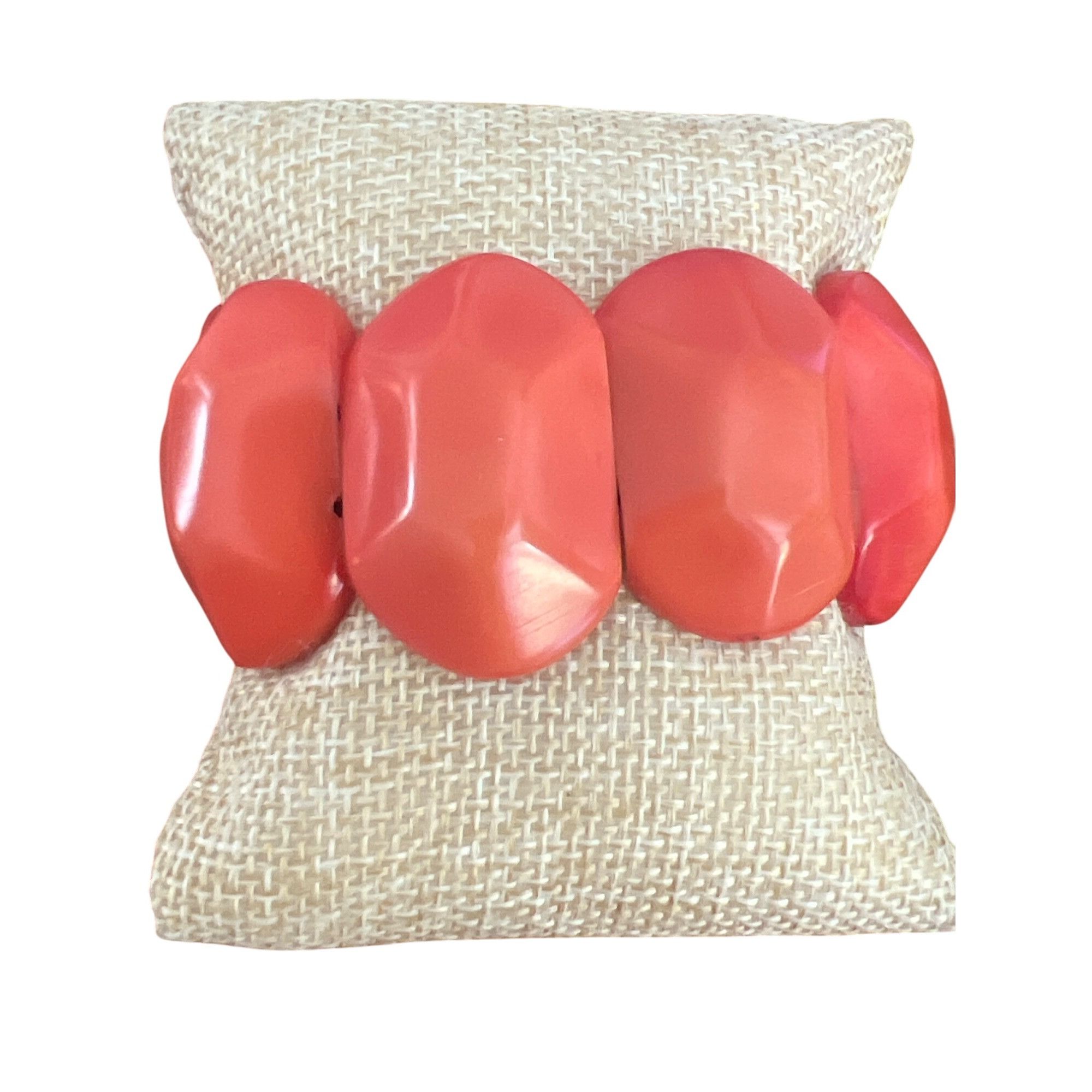 Other Vintage Chunky Orange Coral Beaded Bracelet Stretch Faceted Size ONE SIZE - 1 Thumbnail