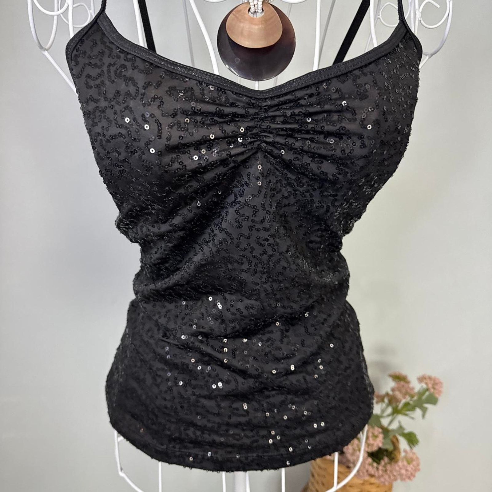 Other Stunning black vintage 90s y2k sequin ibiza sequin tank Size S / US 4 / IT 40 - 3 Thumbnail