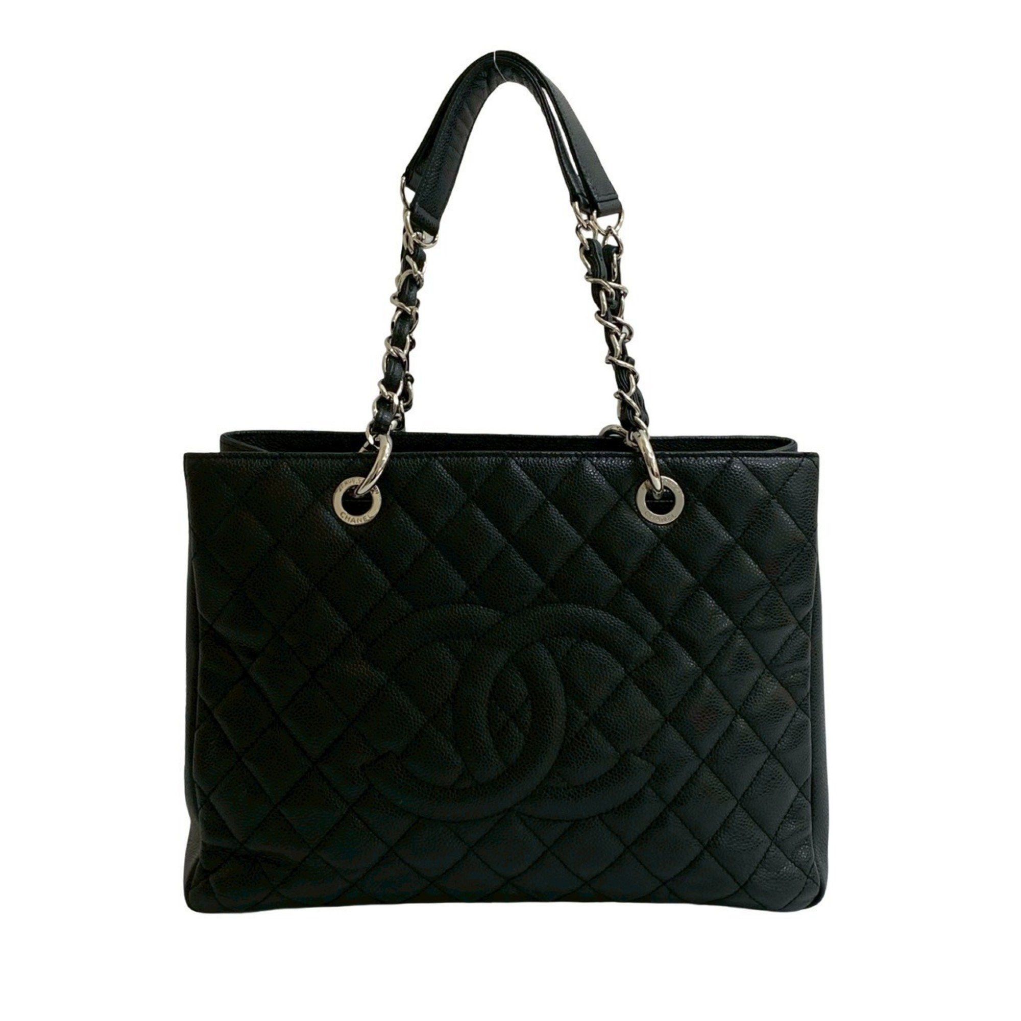 CHANEL Matelasse GST Coco Mark Caviar Leather Chain Tote Bag Black 39304