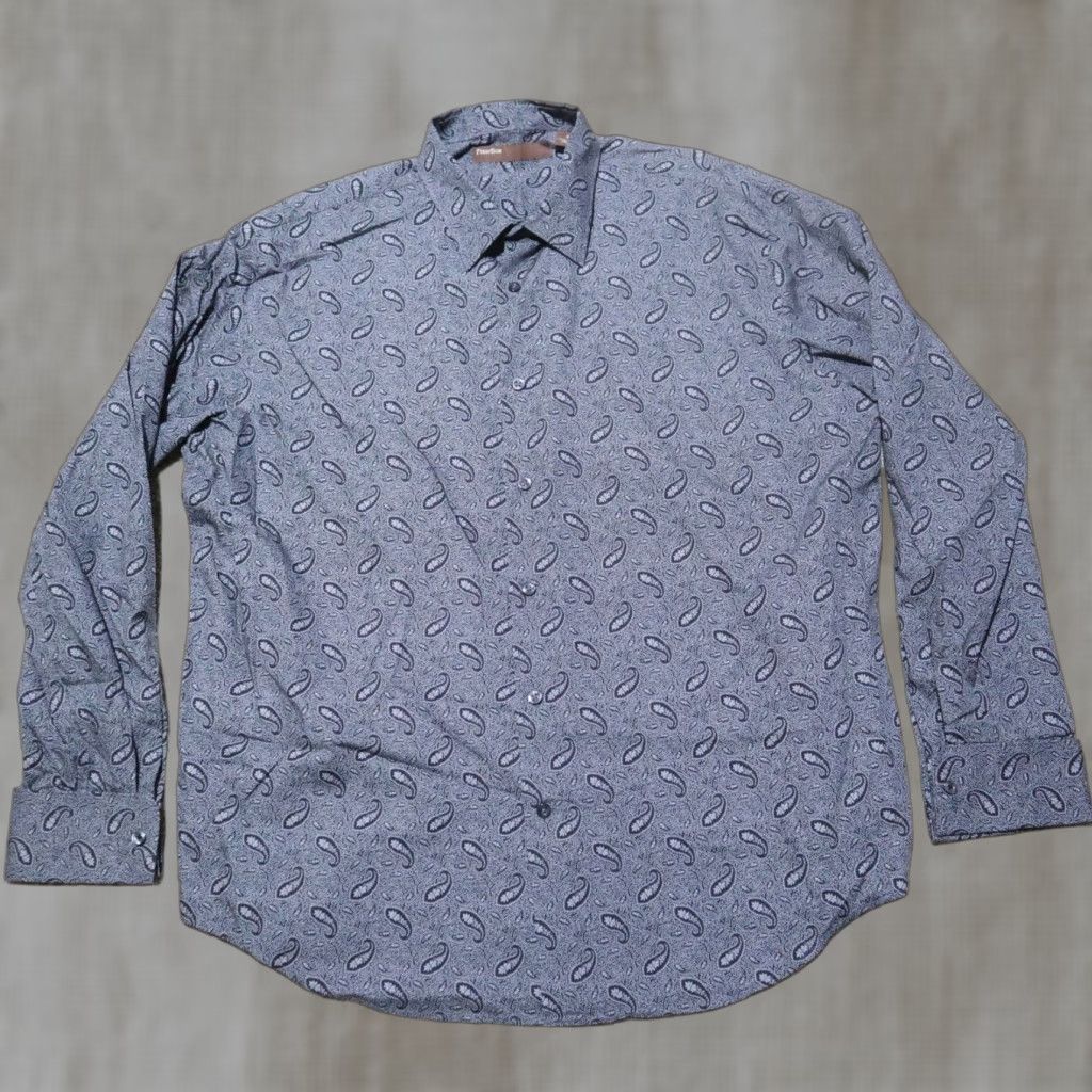 Perry Ellis Perry Ellis Shirt Button-Up Mens XL Gray Paisley Long Sleeve Collared Button-Down Size US XL / EU 56 / 4 - 1 Thumbnail