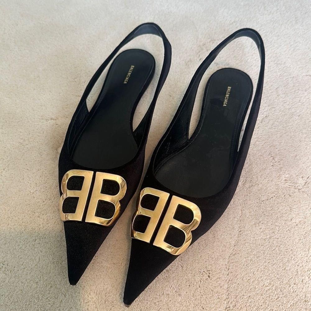 Balenciaga Balenciaga Black Velvet BB Knife Slingback Flats Size US 8.5 / IT 38.5 - 2 Thumbnail