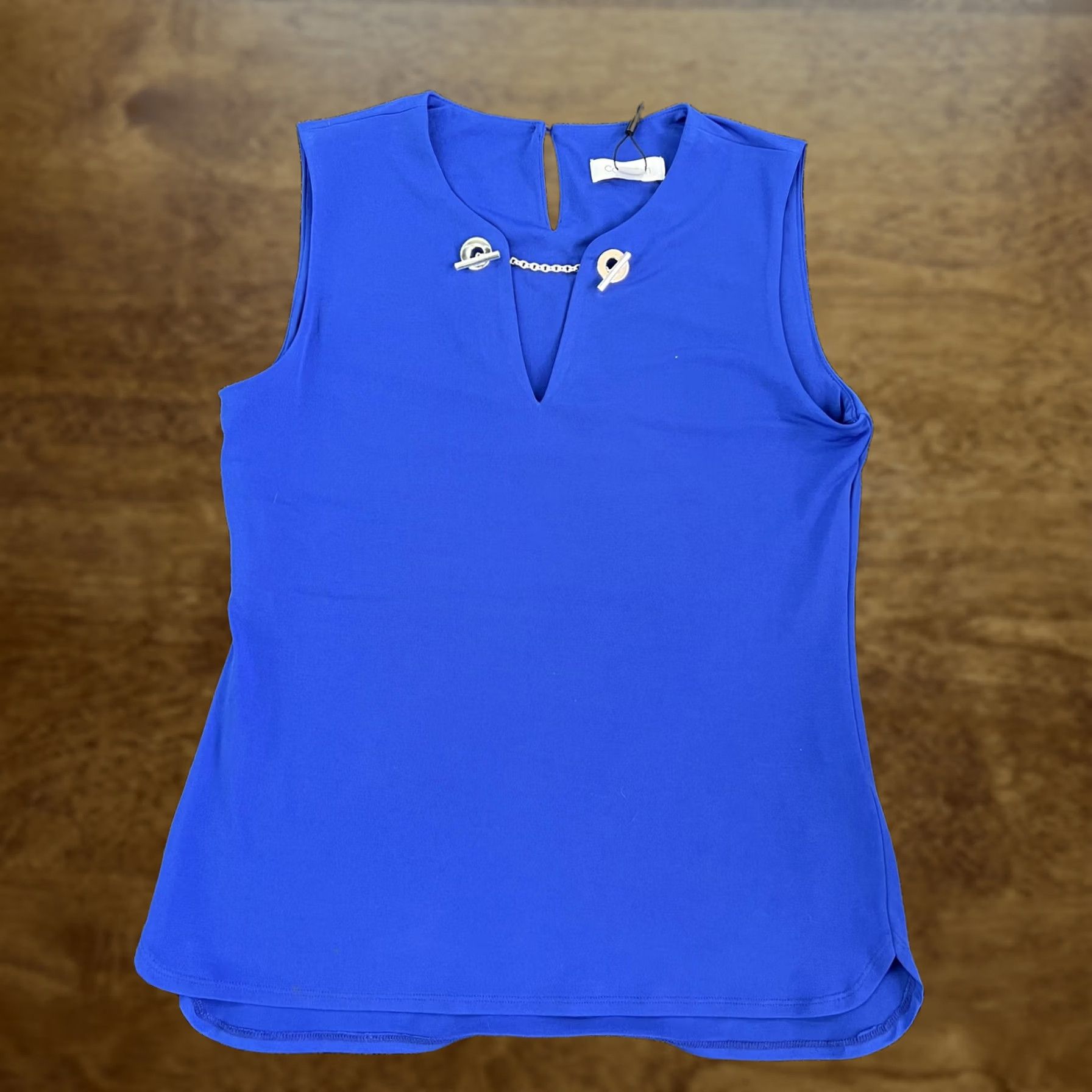Calvin Klein Calvin Klein Tank Top Womens Small Blue V Neck Chain Detail Sleeveless Stretch Size S / US 4 / IT 40 - 1 Thumbnail