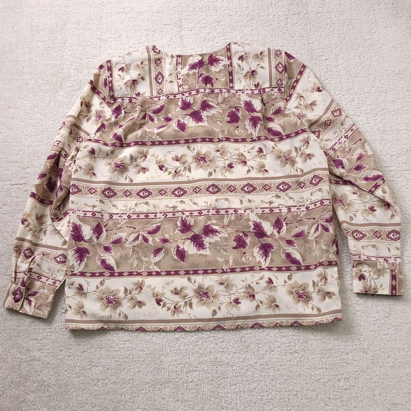 Vintage Alfred Dunner Womens Beige Purple Floral Button Up Shoulder Pads Top Sz 16P Size XXL / US 16-18 / IT 52-54 - 7 Thumbnail