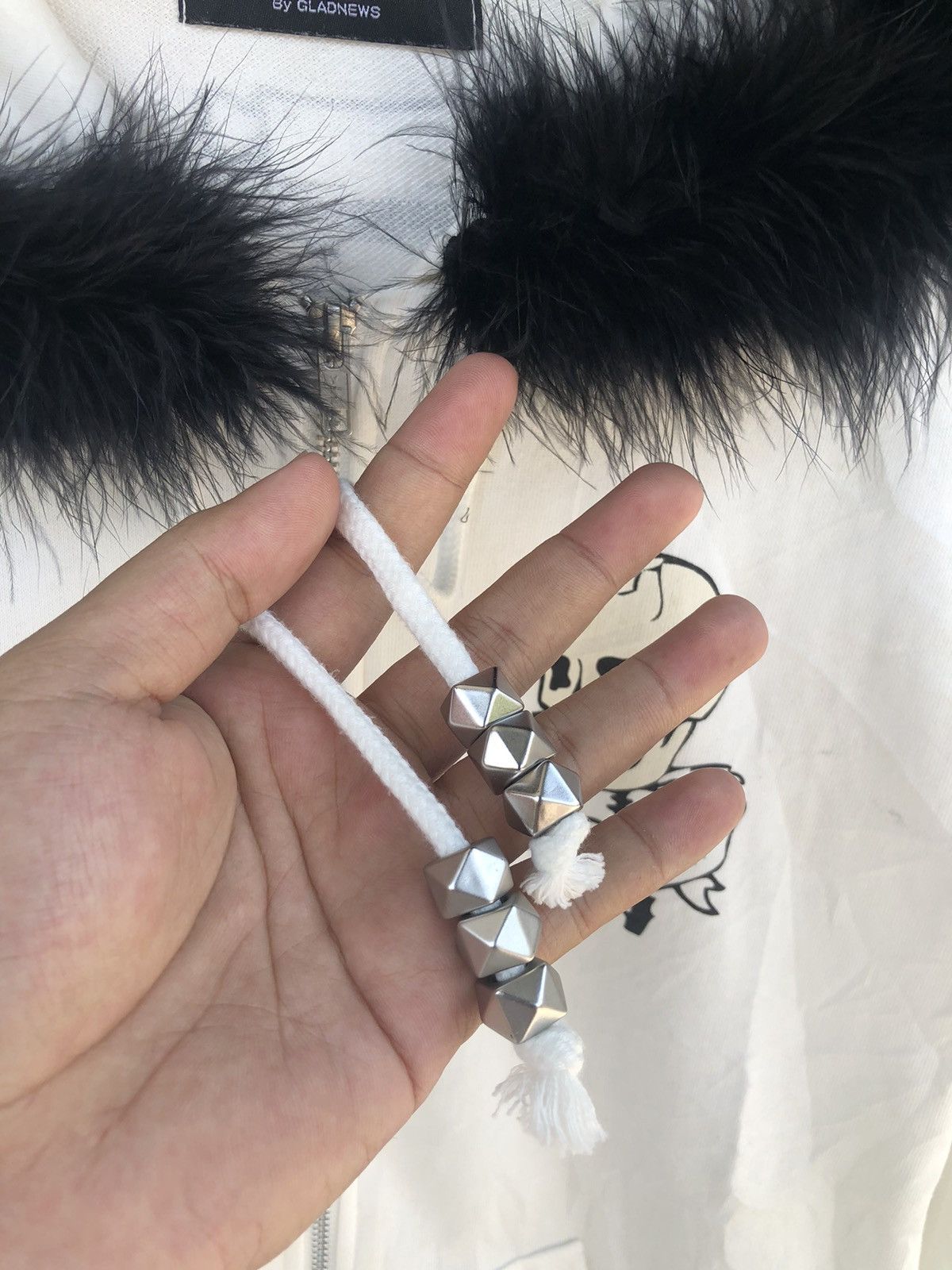 トップス GLAD NEWS Skull Fur Zip Hoodie Gladnews fur zipper hoodie studded skelton skulls
