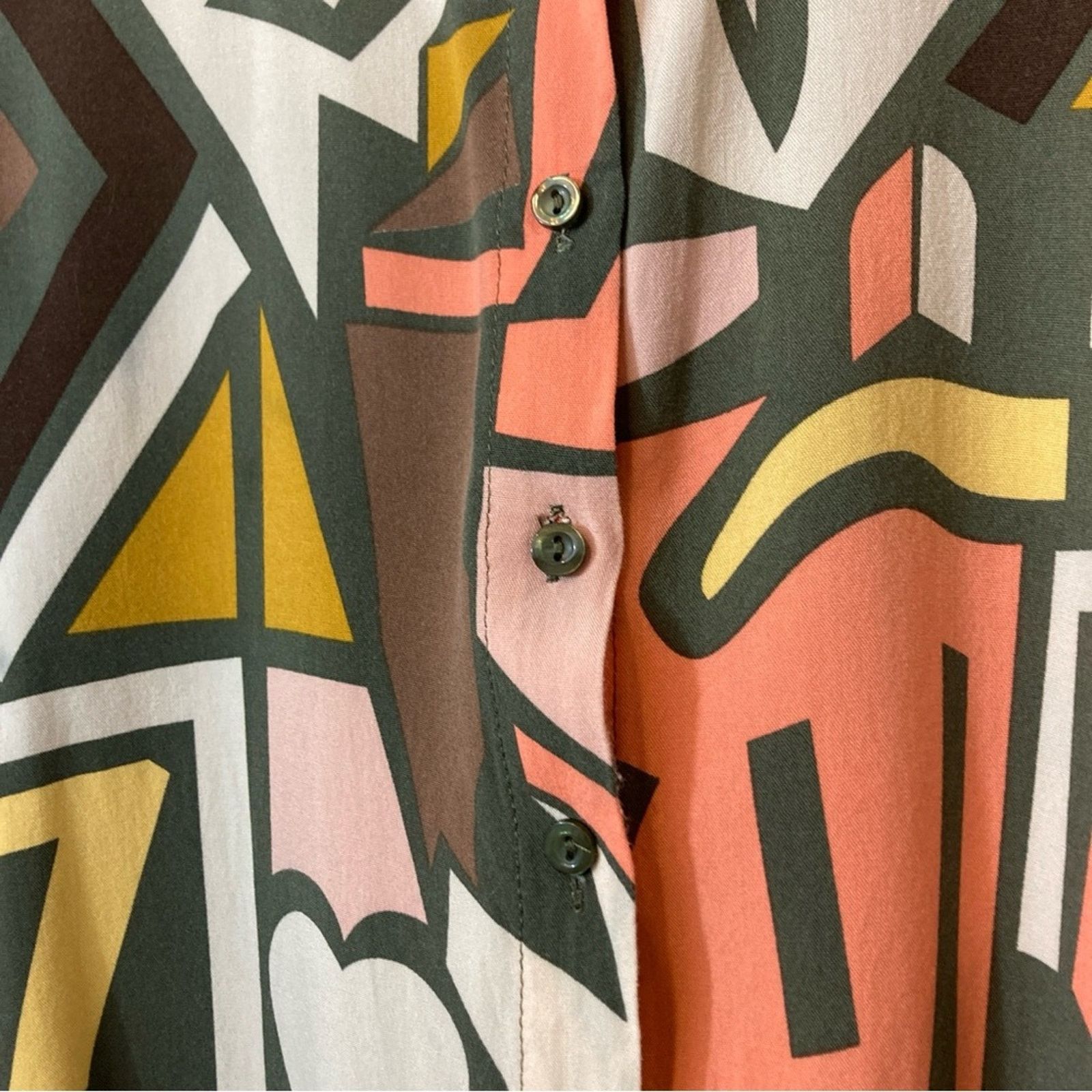 Other Big Dart Brown Orange Yellow Abstract Button Up Blouse Top Size M / US 6-8 / IT 42-44 - 3 Thumbnail
