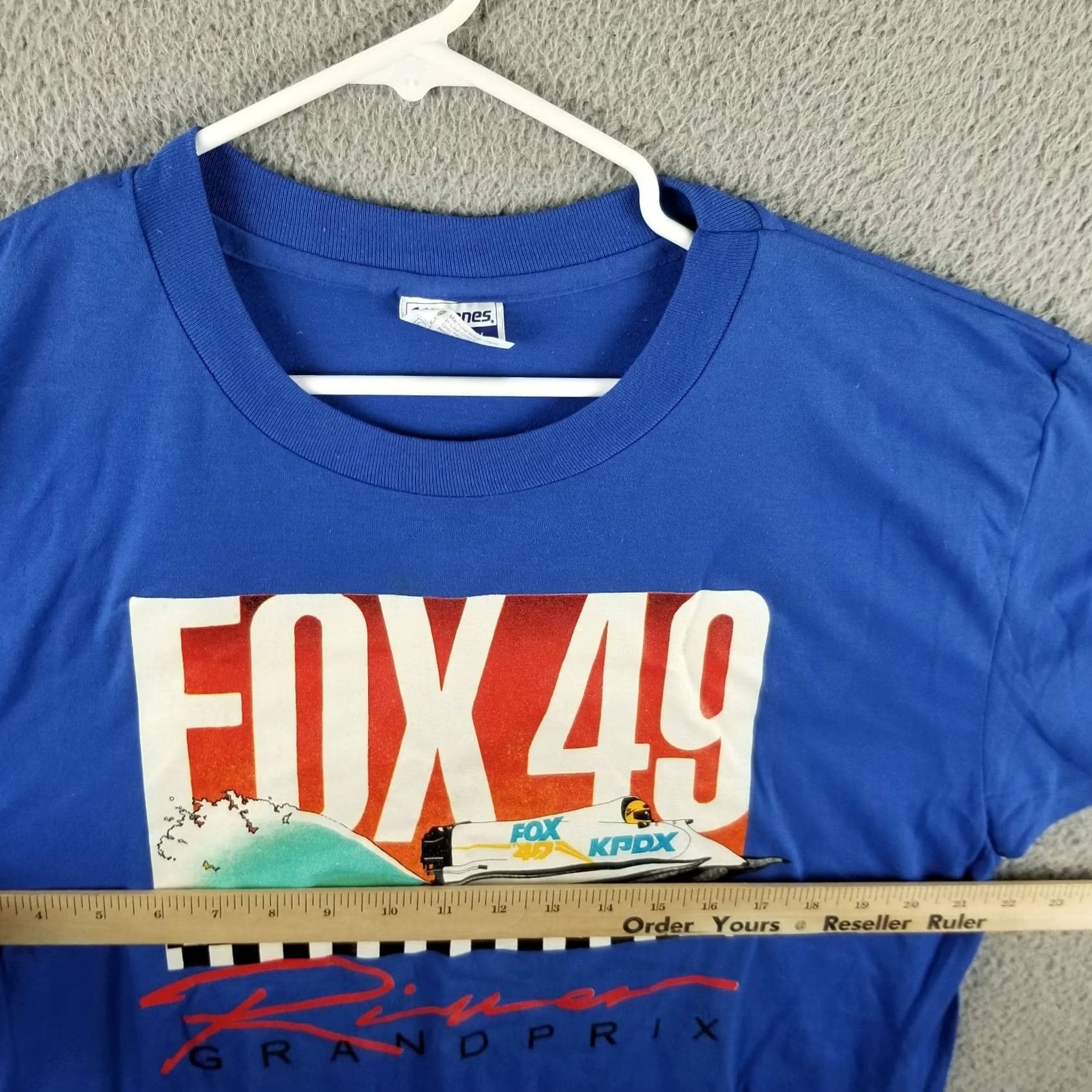 Vintage Vintage Power Boat Racing Shirt Men XL Blue Fox 49 River Grand Prix Single Stitch Boat Racing Shirt Mens XL Blue Fox News Theme 1990s Size US XL / EU 56 / 4 - 6 Thumbnail