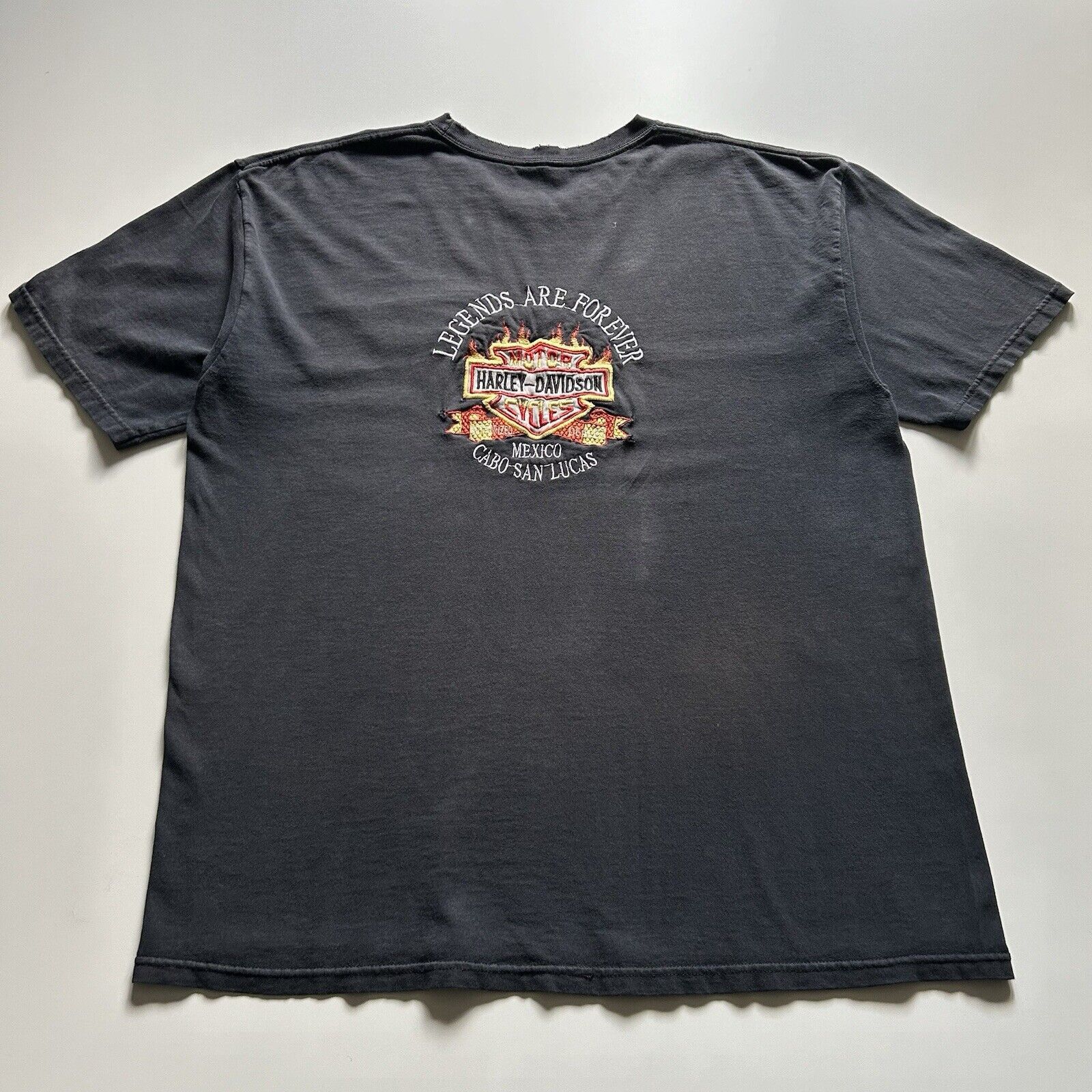 Harley Davidson Vintage 90s Harley Davidson Flame T Shirt XL Sun Faded Black Size US XL / EU 56 / 4 - 1 Thumbnail