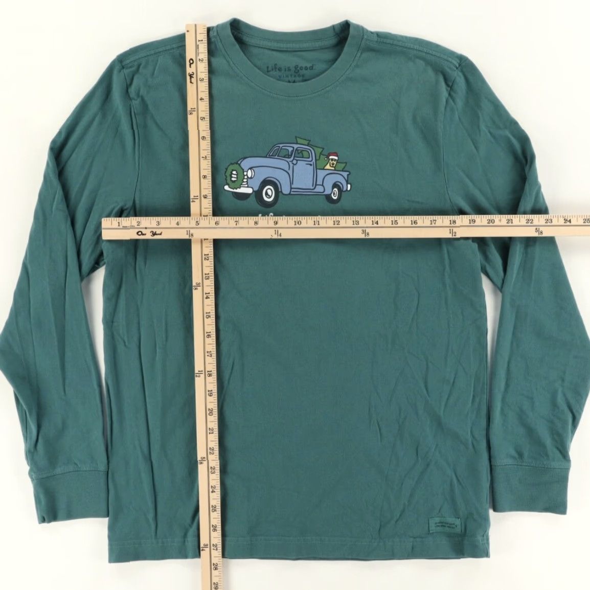 Life is Good Life is Good Christmas Truck Long Sleeve T-Shirt Green Men's M Size US M / EU 48-50 / 2 - 3 Thumbnail