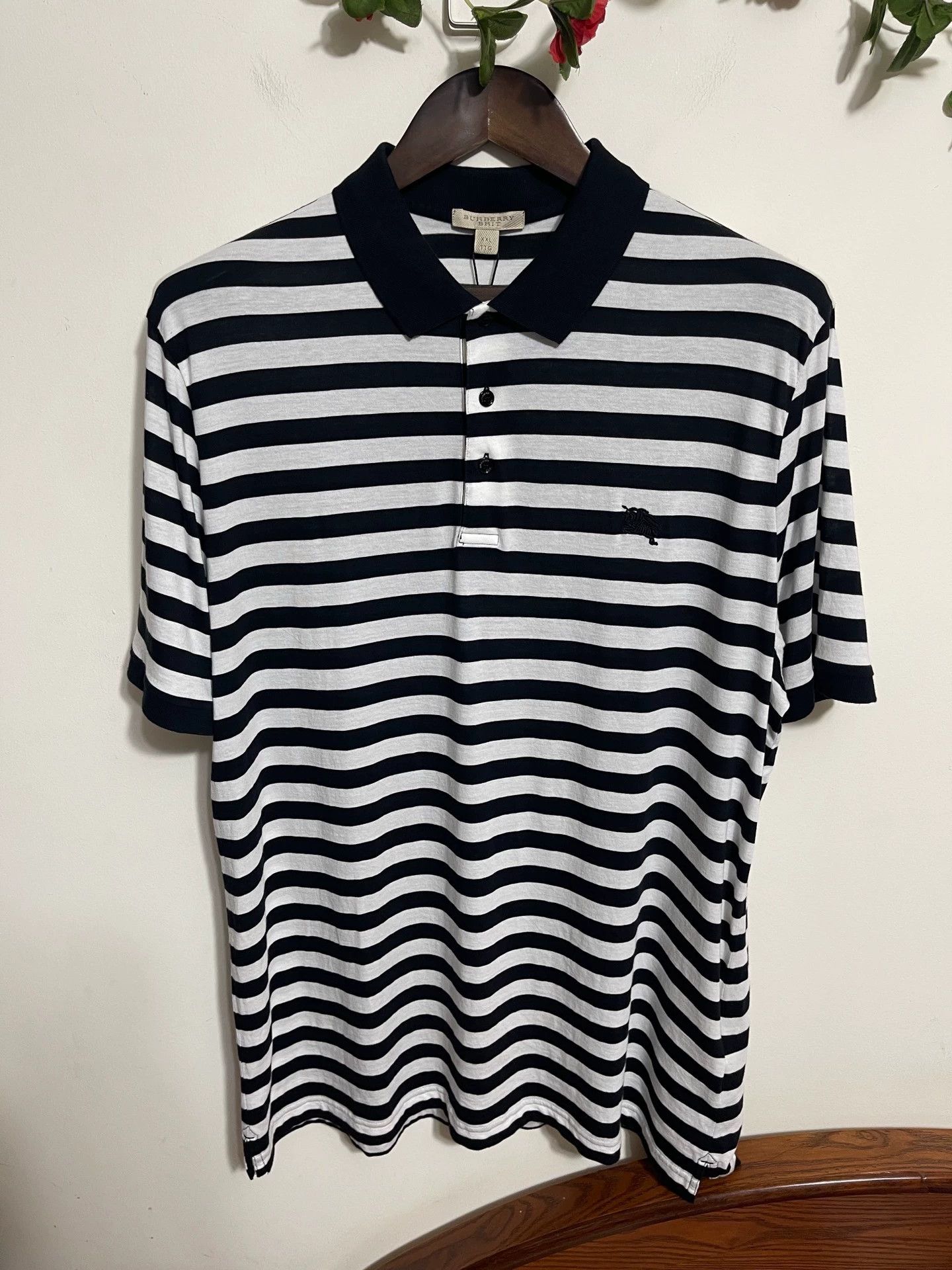 Burberry Burberry Short Sleeve Polo Shirt XXL Black & White Stripe Size US XXL / EU 58 / 5 - 1 Thumbnail