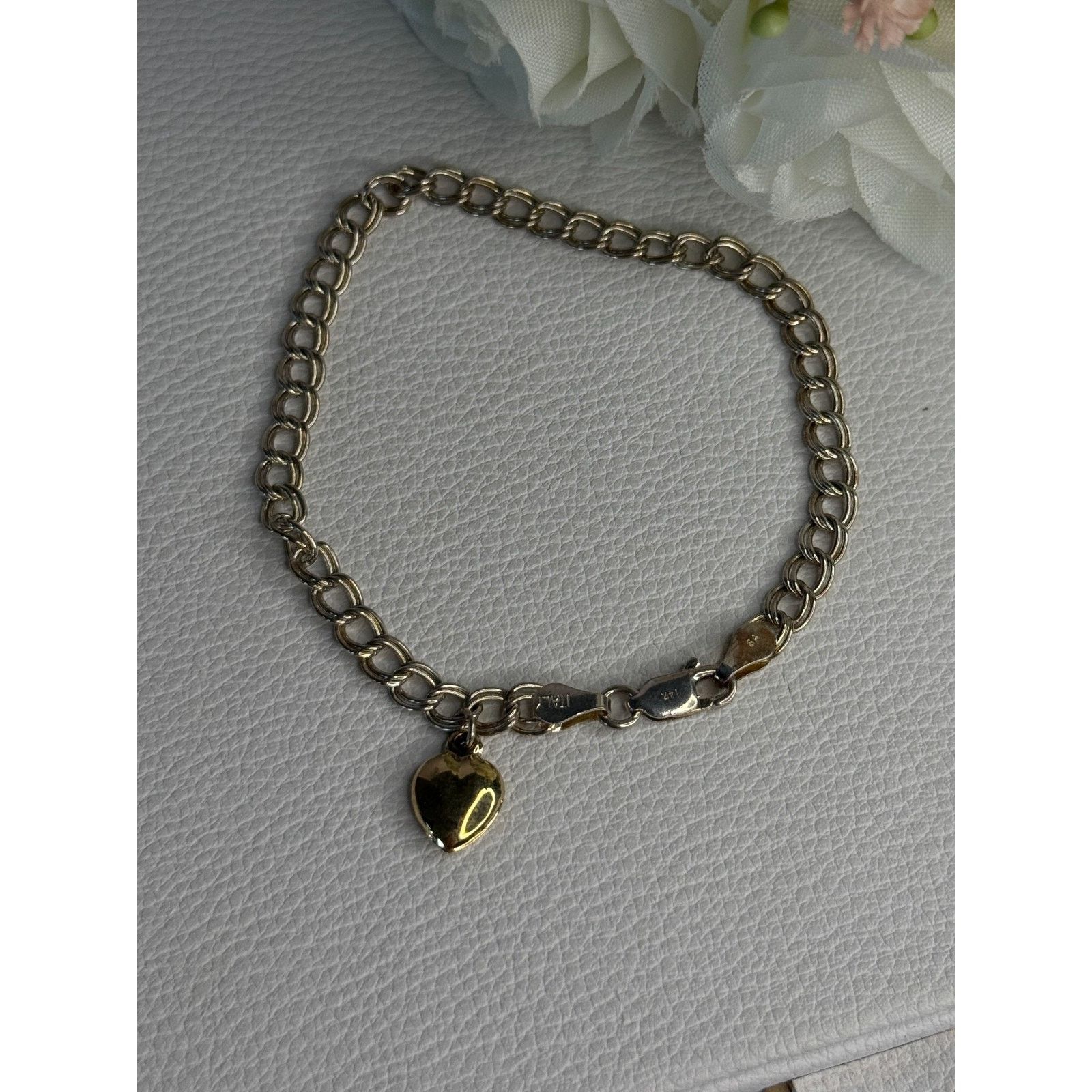 Jewelry 925 STERLING SILVER 14K YELLOW GOLD HEART ITALY BRACELET Size ONE SIZE - 5 Thumbnail