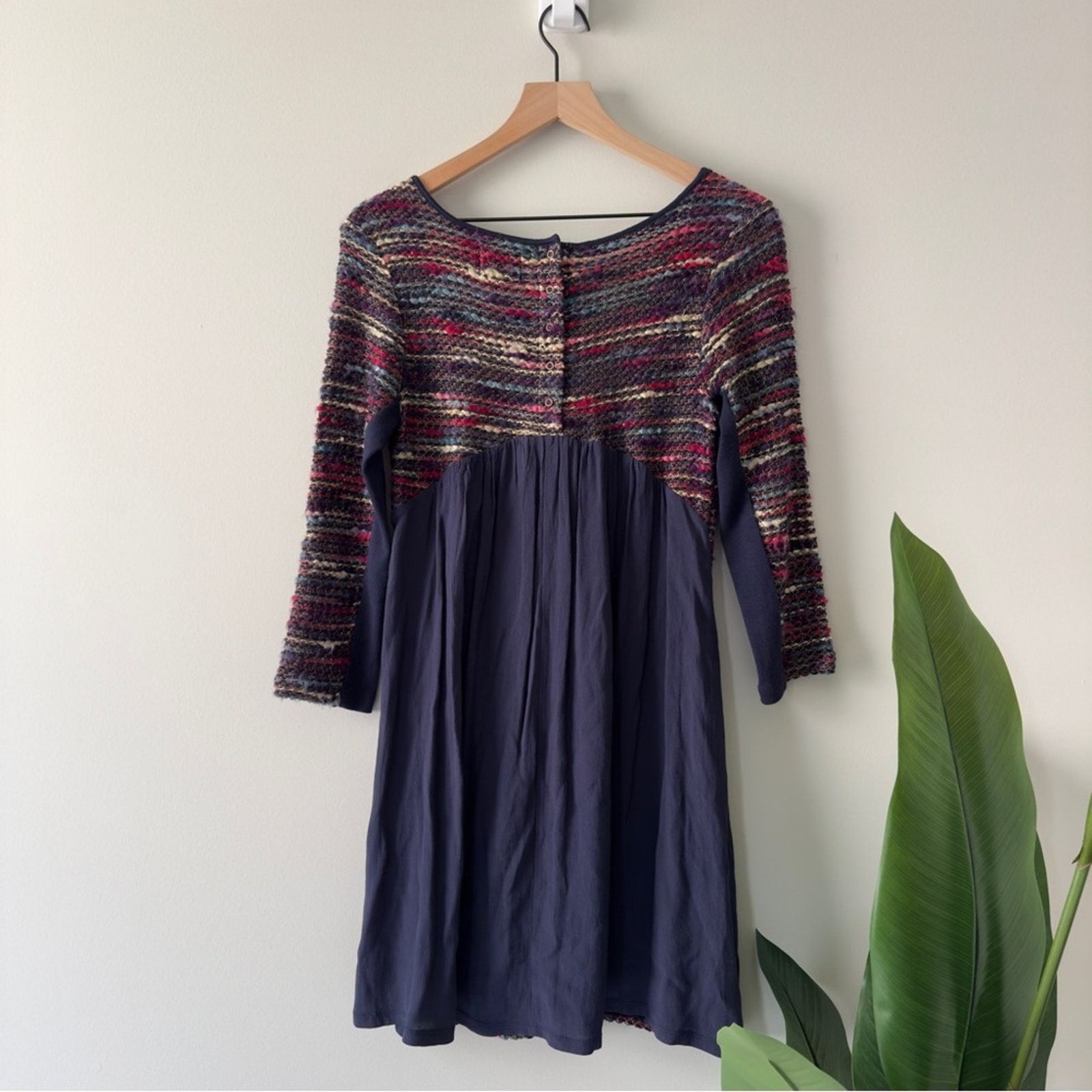 Anthropologie Maeve Multicolor Knit Dress 3/4 Sleeve buttons