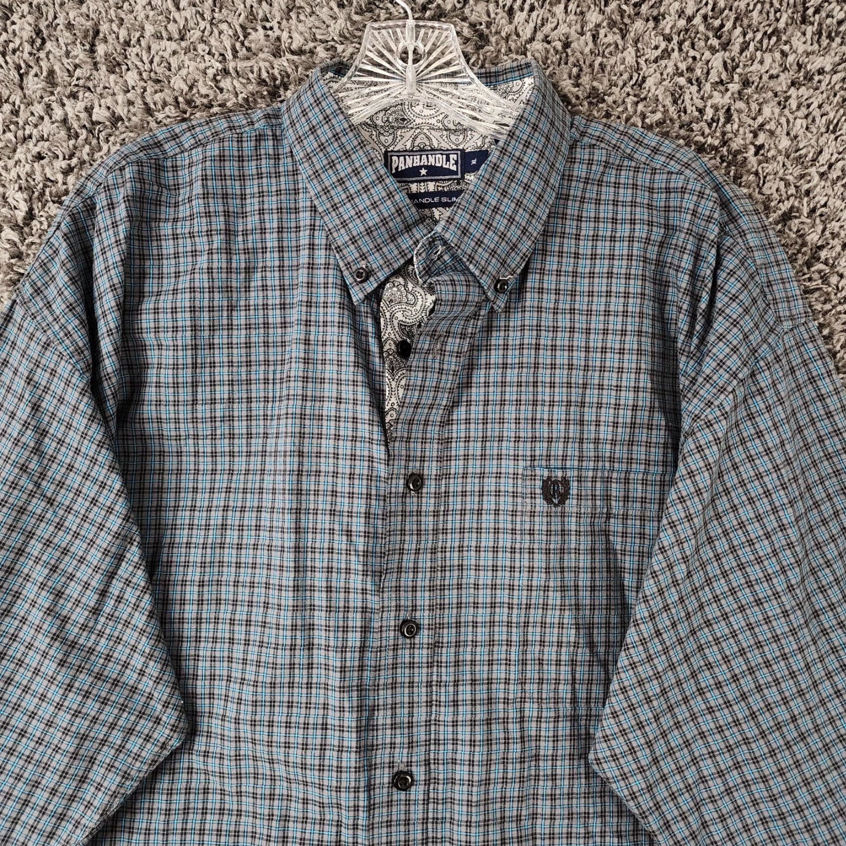 Vintage Panhandle Mens Blue Plaid Slim Long Sleeve Button-Up Size XL Size US XL / EU 56 / 4 - 3 Thumbnail