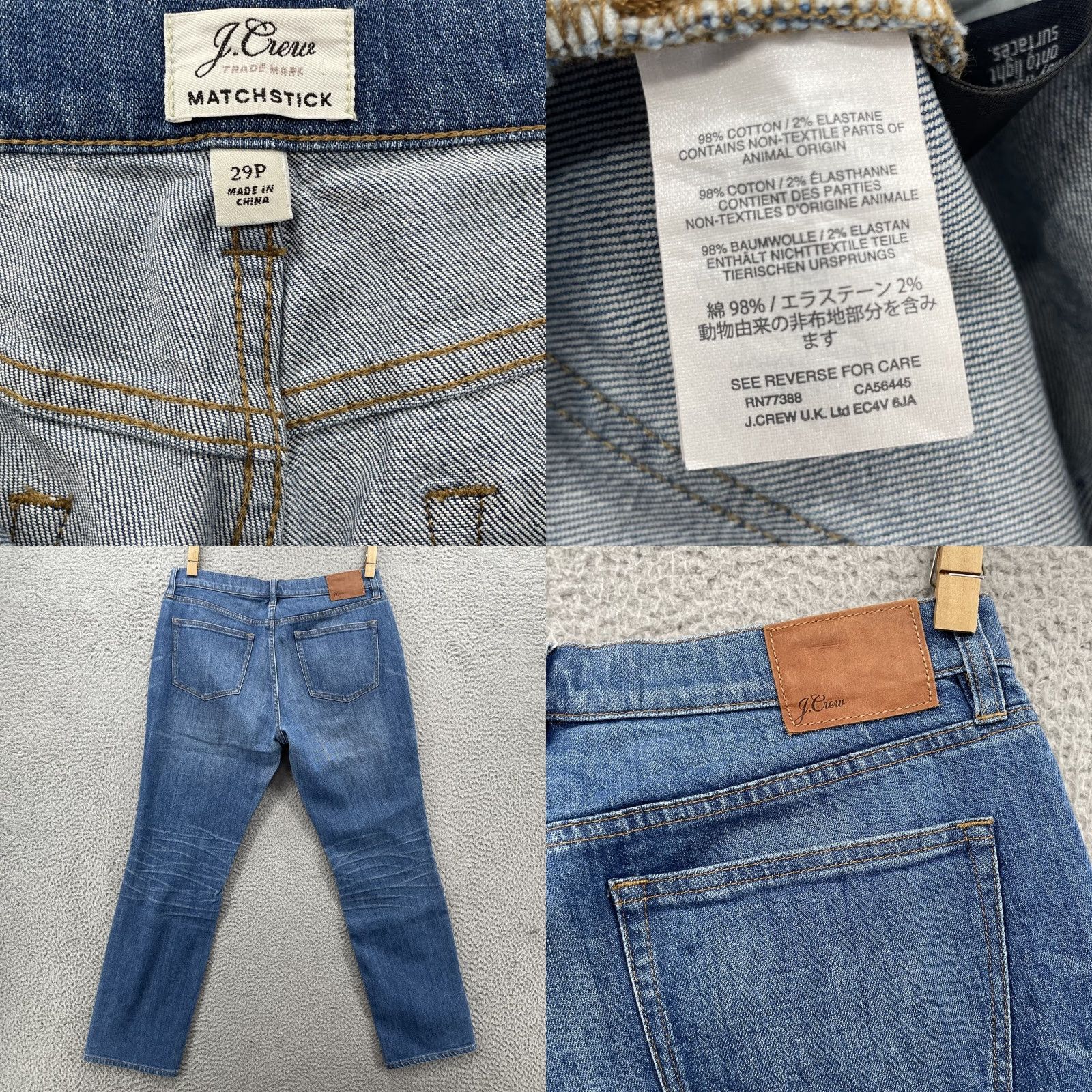 J.Crew J.CREW Jeans Women 29P Petite Matchstick Denim Straight Distressed Chic Classic - 5-Pocket Blue Cotton Elastane Jeans Size 29" - 8 Thumbnail