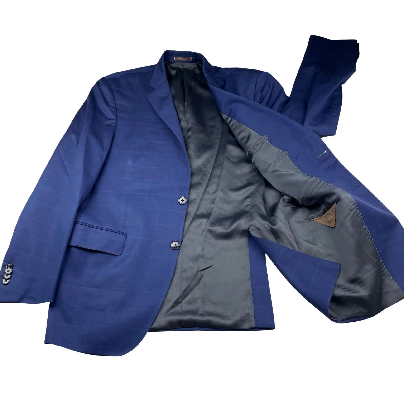 Peter Millar Peter Millar Blazer Jacket Men's 100% Wool Blue Windowpane Plaid 40R 2-Button Notch Lapel Tailored Regular Jacket/Coat Size 40R - 3 Thumbnail