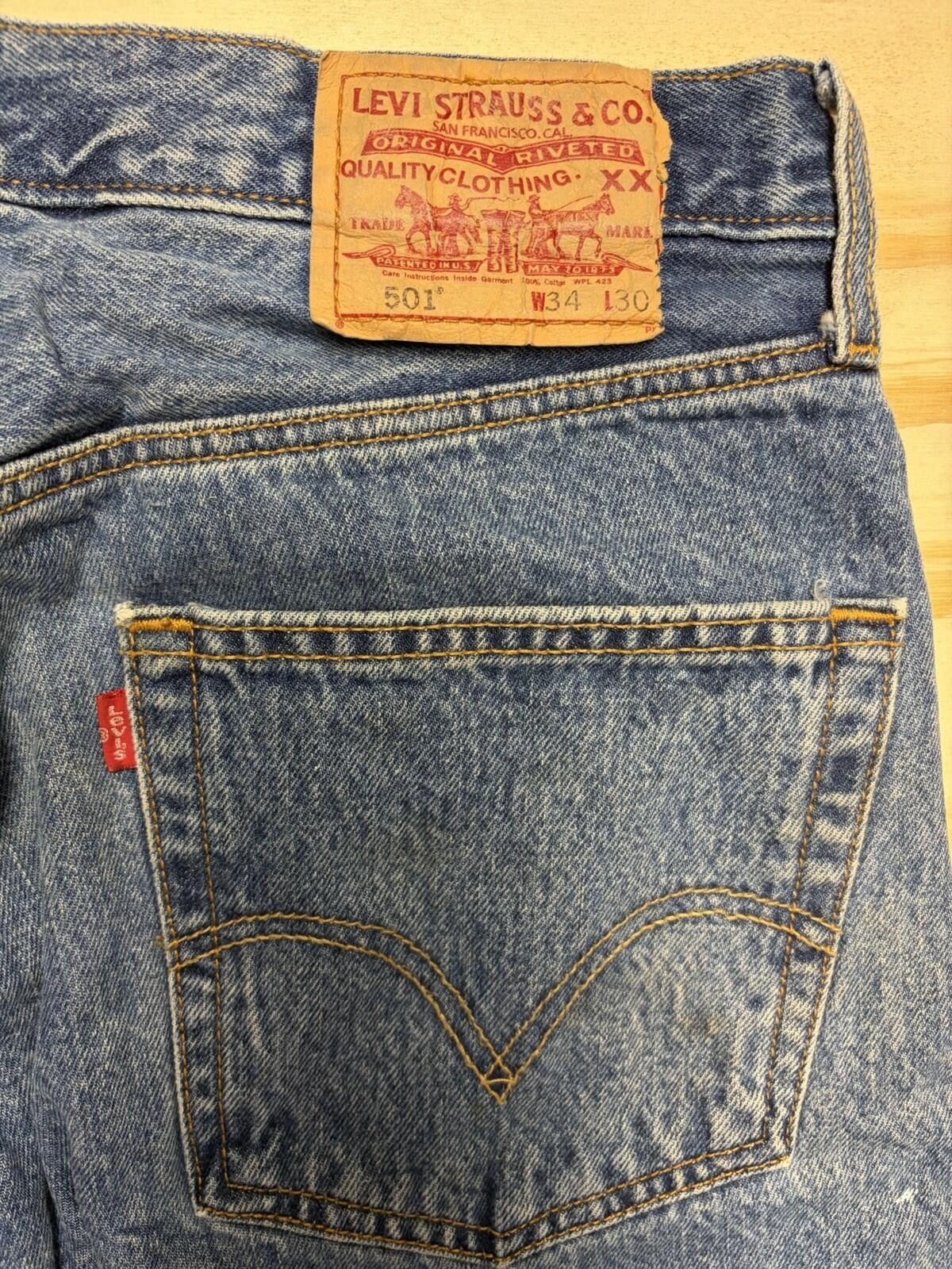 Levi's Levi 501 Mens 34x30 Straight Leg Vintage Red Tab Blue Jeans Size US 34 / EU 50 - 3 Thumbnail