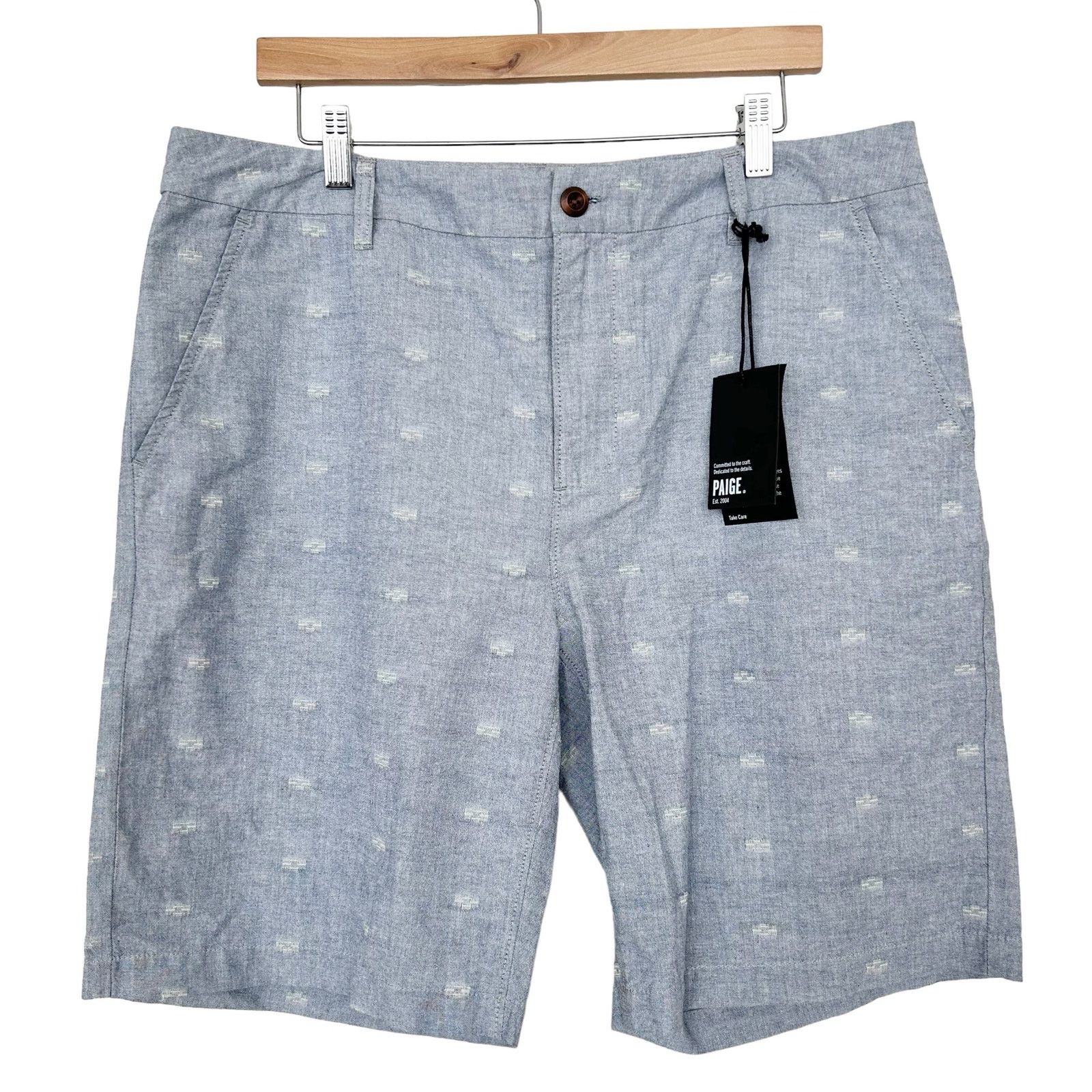 Paige Paige Blue Printed Chambray Flat Front Shorts Sz 36 Size US 36 / EU 52 - 6 Thumbnail