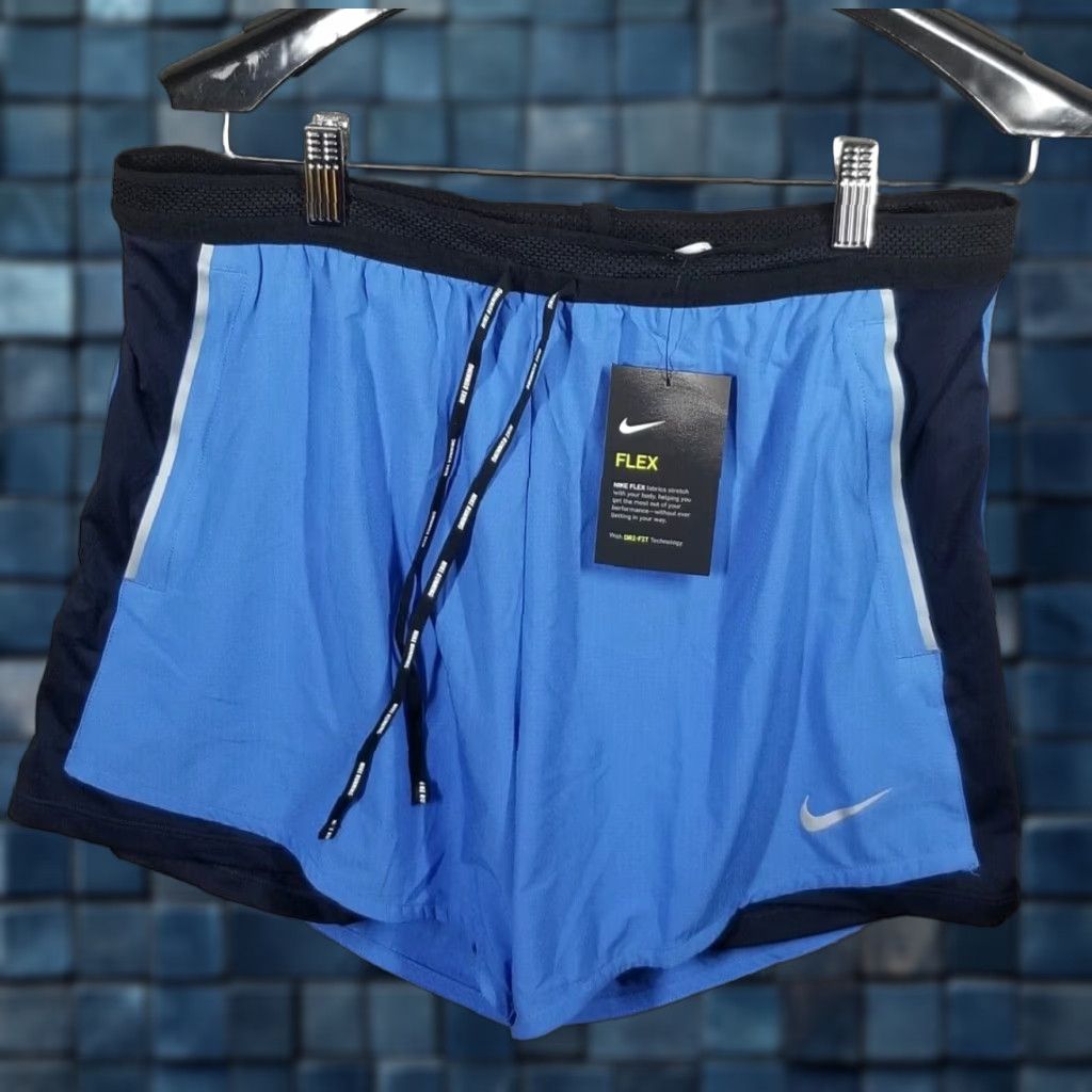 VINTAGE Nike Men’s Running Shorts 2-in-1 Blue Short Sleeve Lightweight Breathable Elastic Waist Size L