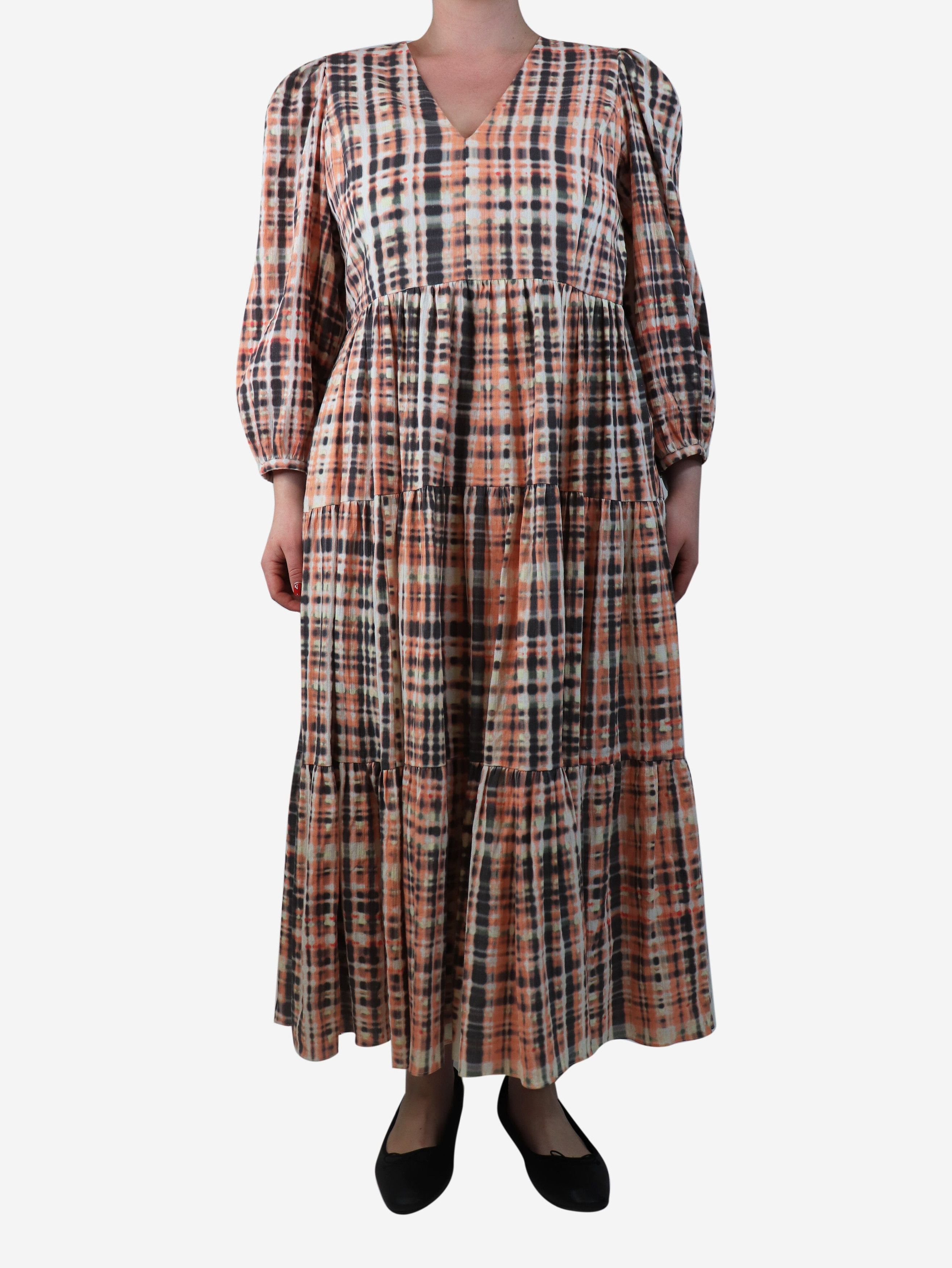 Orange and black tie-dye check maxi dress - size M