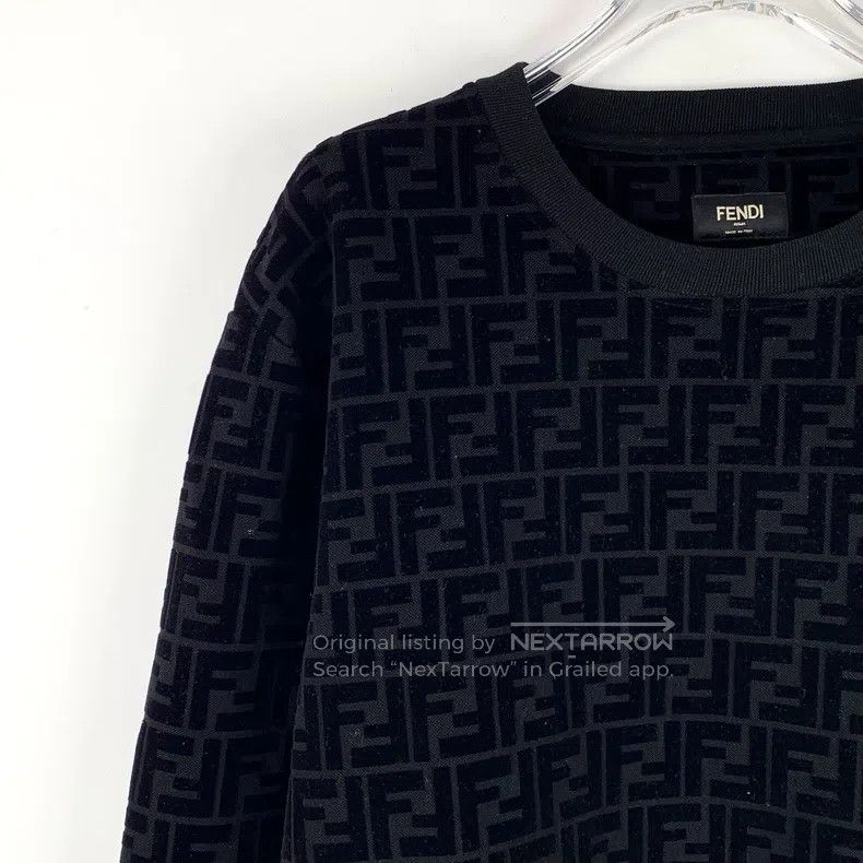 Fendi Fendi Black logo full print cotton round neck long sleeve Size US XL / EU 56 / 4 - 3 Thumbnail
