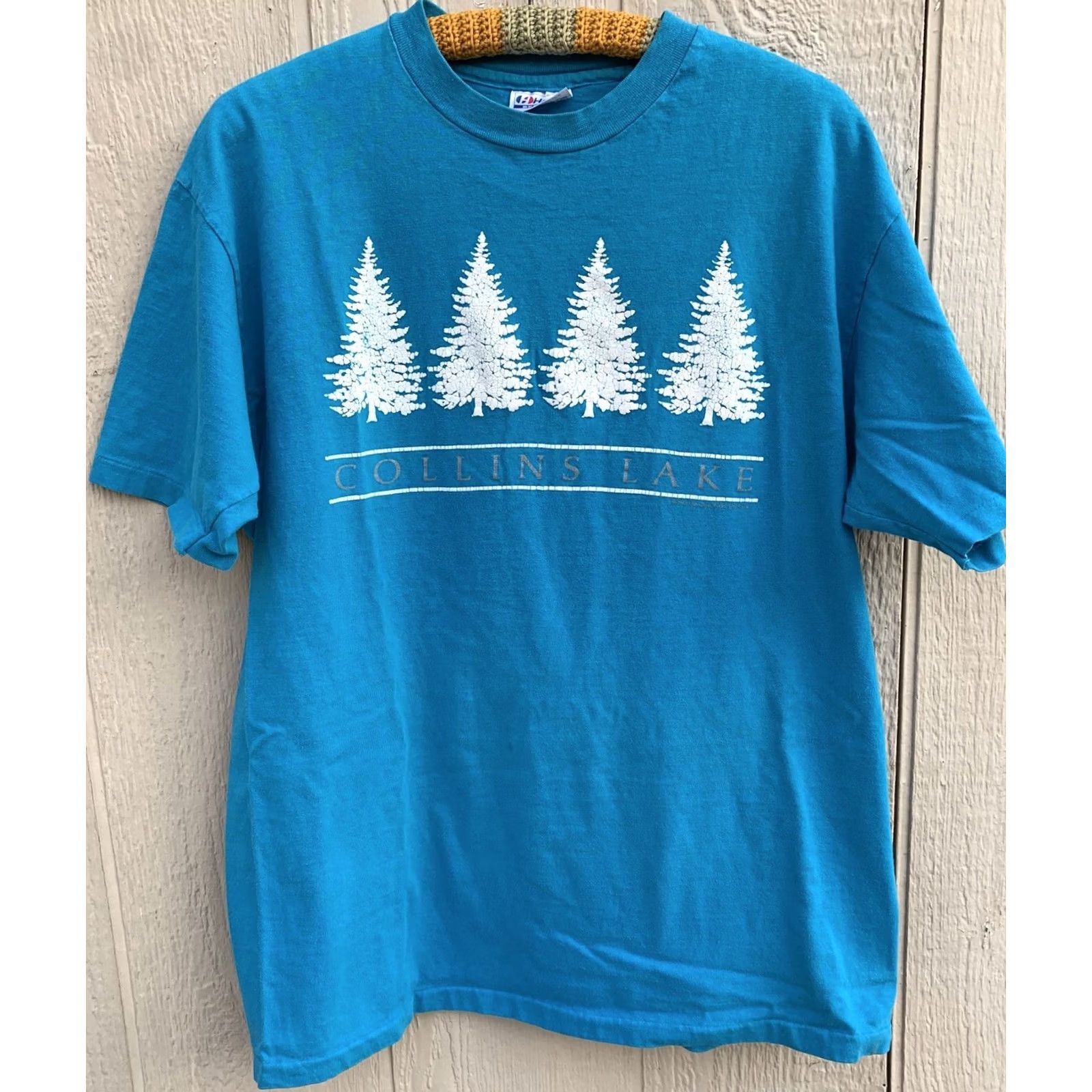 Hanes VINTAGE Hanes Beefy-T Collins Lake T Shirt 1987 100% Cotton XL Blue Graphic Tee Mens Size US XL / EU 56 / 4 - 7 Thumbnail
