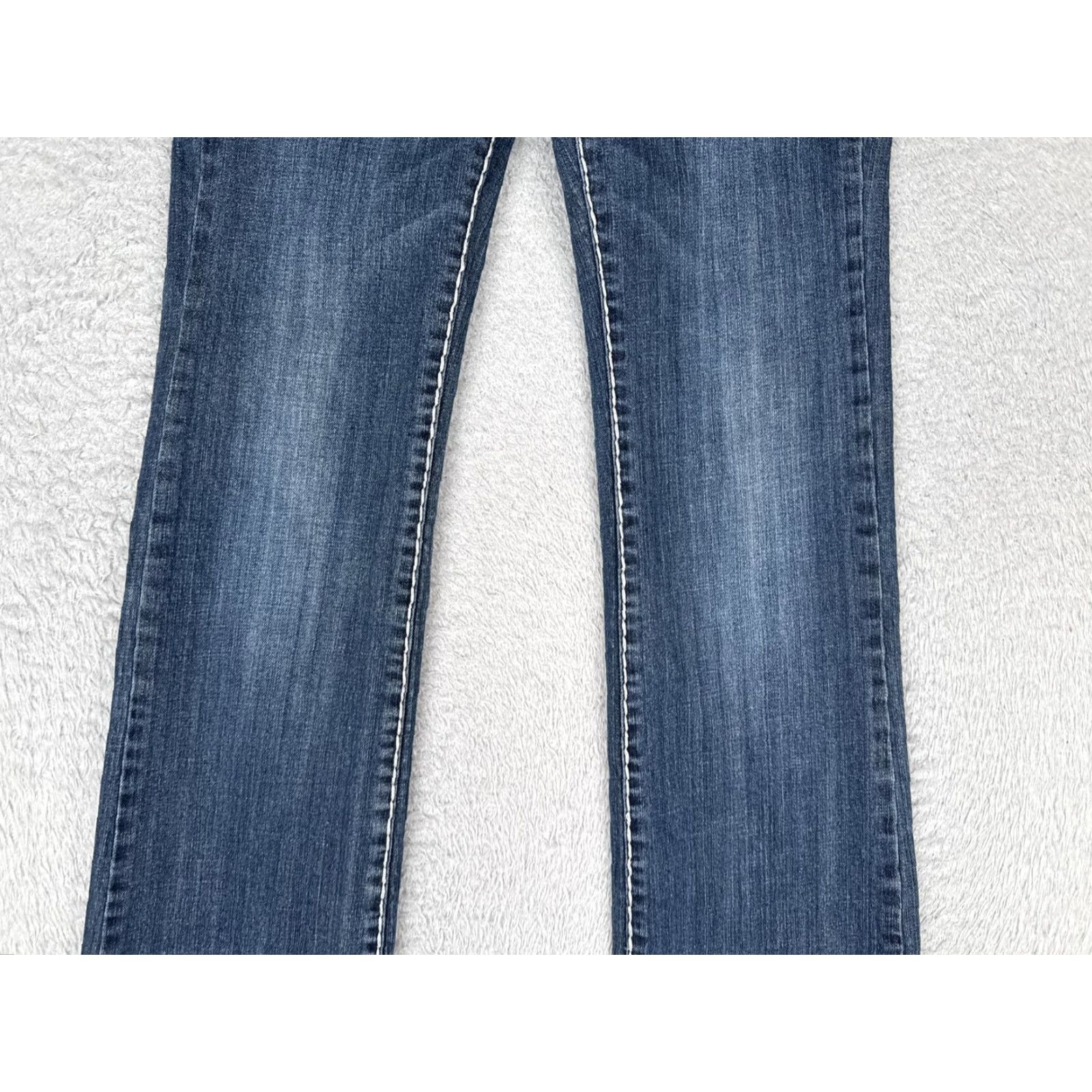 Vintage LA Idol Jeans Bootcut Juniors 9 Blue Medium Wash Low Rise Stretch 31x34 5-Pocket Denim Rhinestone Studded Womens Size 30" / US 8 / IT 44 - 3 Thumbnail