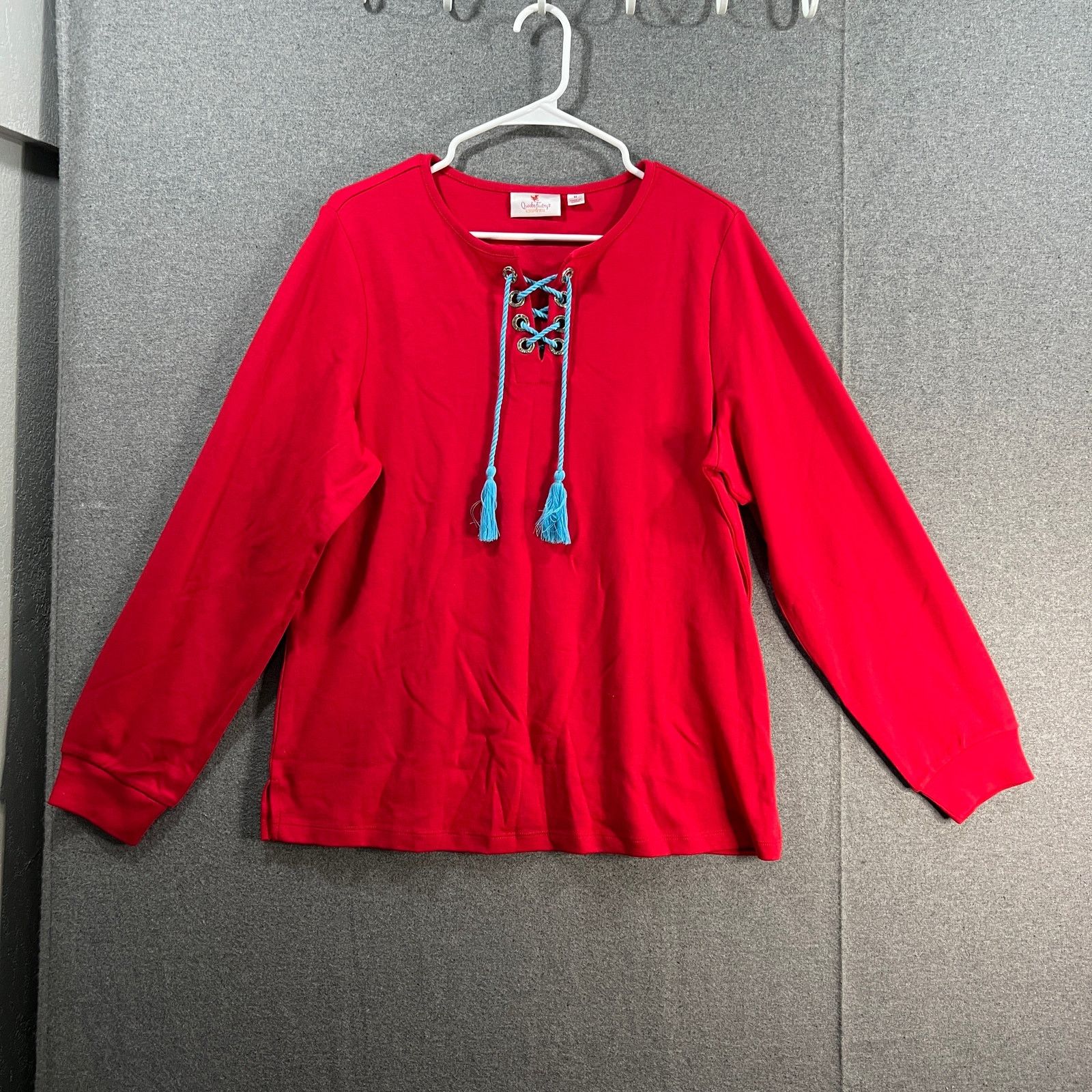 Other Quacker Factory Criss Cross Tassel The Puff Sleeve Top Red Size M / US 6-8 / IT 42-44 - 1 Thumbnail