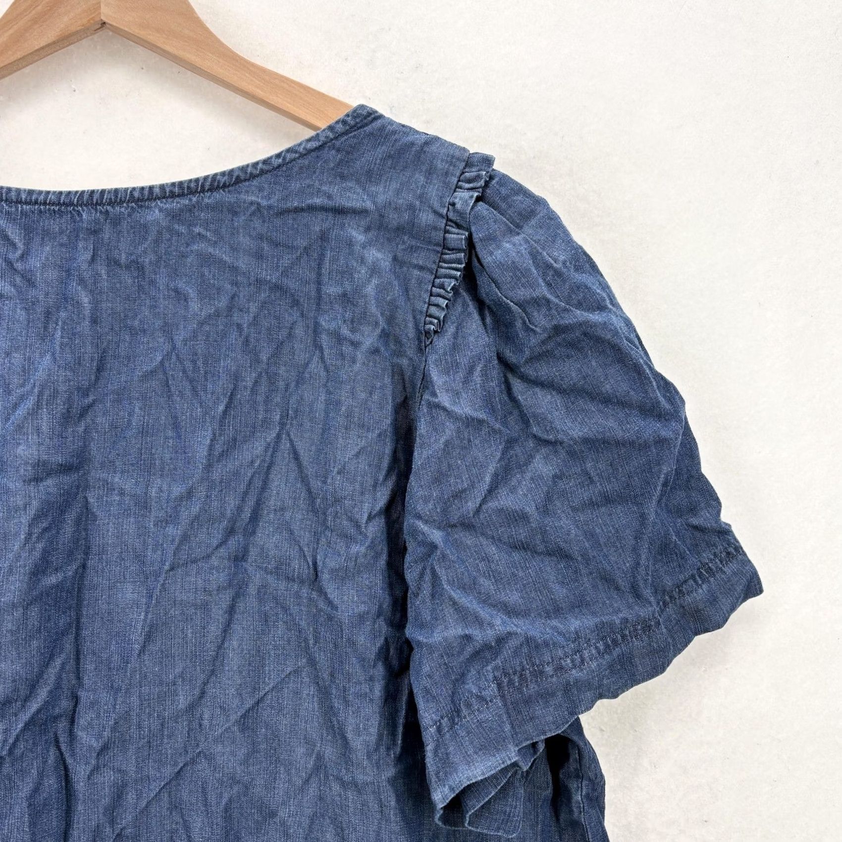 Vintage New York & Company Shirt Womens XL Blue Lyocell Chambray Peasant Boho Lagenlook Puff Sleeve Ruffle Size XL / US 12-14 / IT 48-50 - 2 Thumbnail